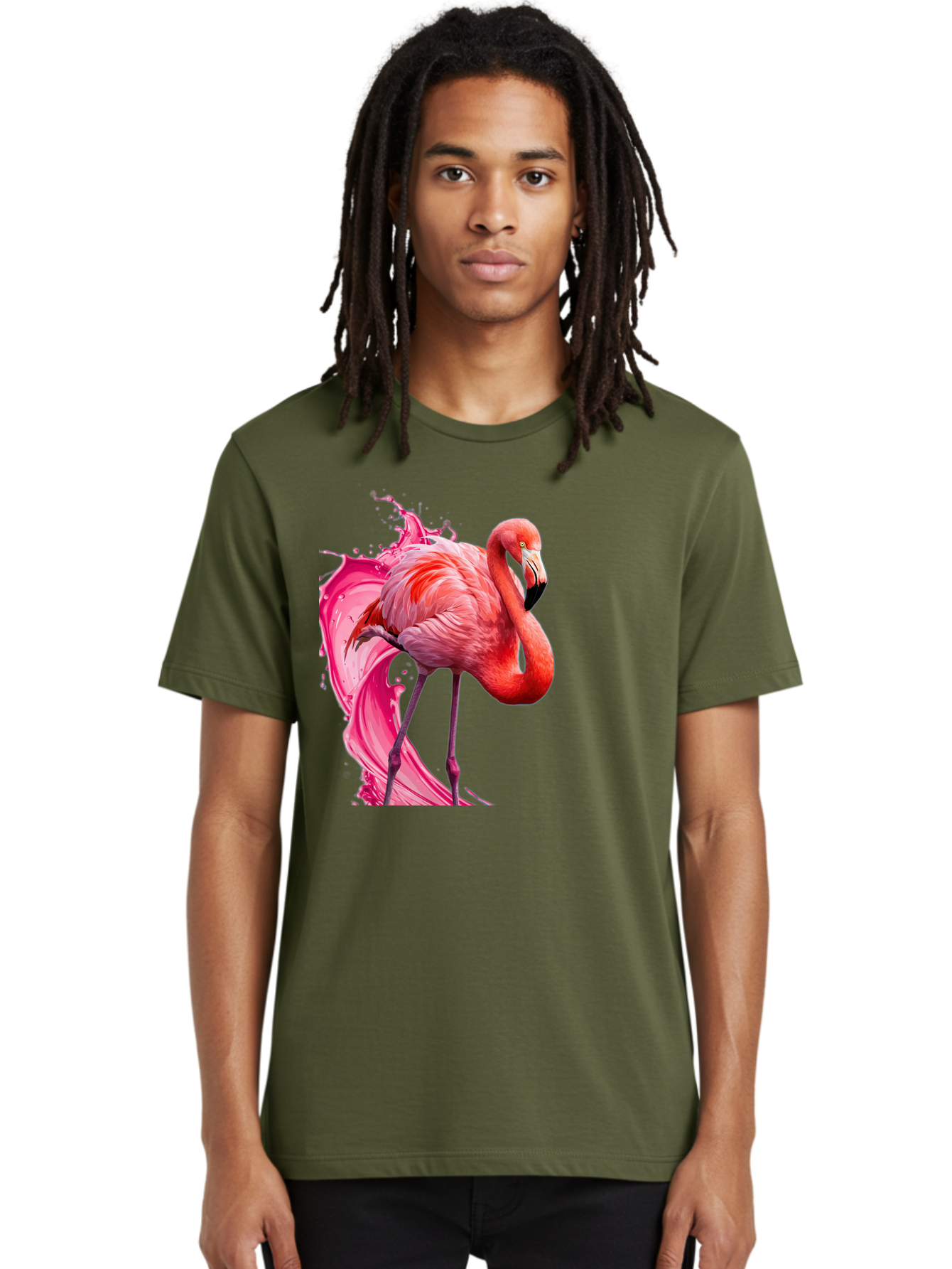 Flamingo-Splash-1 Men'S Graphic Tee, 100% Cotton, Comfortable Casual Summer Wear, Machine Washable, Vintage Camera, Old Camera, Antique Camera, Black Camera, Classic Photography, Photography Equipment, Nostalgic Device, Film Camera, Camera Art Bak598