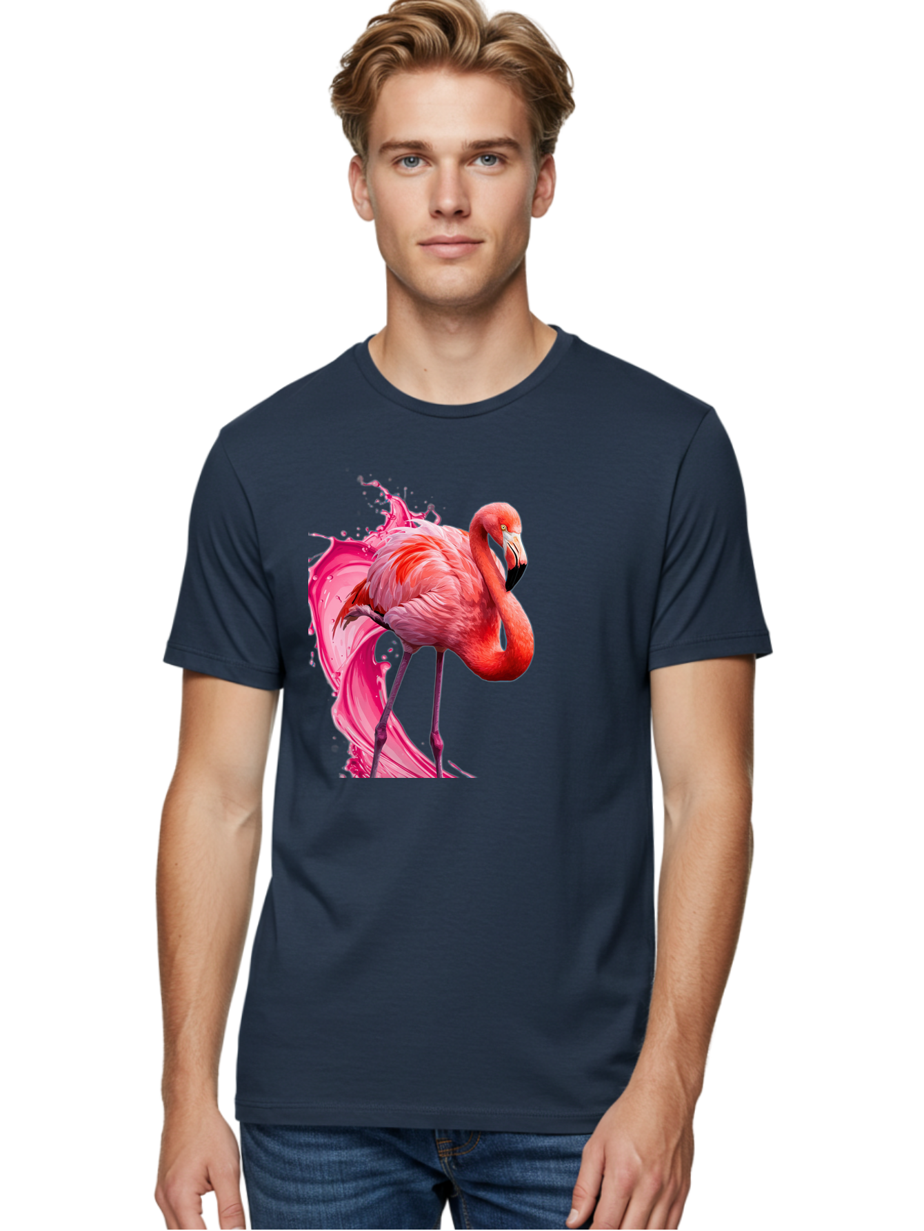 Flamingo-Splash-1 Men'S Graphic Tee, 100% Cotton, Comfortable Casual Summer Wear, Machine Washable, Vintage Camera, Old Camera, Antique Camera, Black Camera, Classic Photography, Photography Equipment, Nostalgic Device, Film Camera, Camera Art Bak598