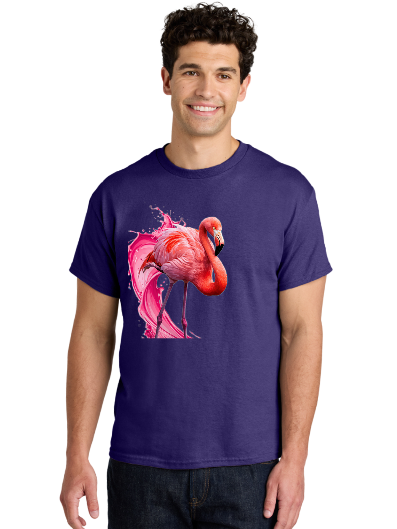 Flamingo-Splash-1 Men'S Graphic Tee, 100% Cotton, Comfortable Casual Summer Wear, Machine Washable, Vintage Camera, Old Camera, Antique Camera, Black Camera, Classic Photography, Photography Equipment, Nostalgic Device, Film Camera, Camera Art Bak598
