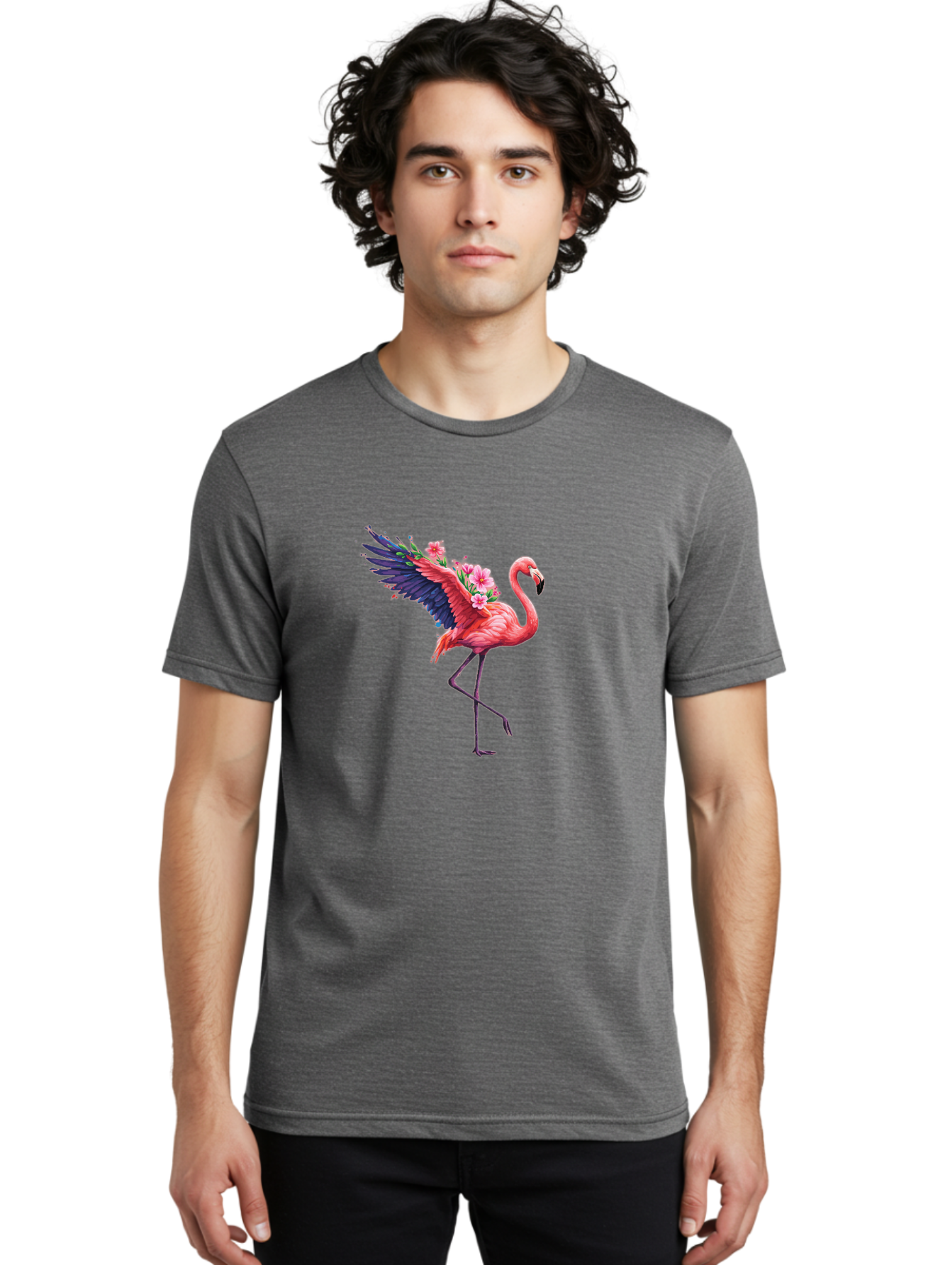 Flamingo-With-Flowers-1 Men'S Graphic Tee, 100% Cotton, Comfortable Casual Summer Wear, Machine Washable, Vintage Camera, Old Camera, Antique Camera, Black Camera, Classic Photography, Photography Equipment, Nostalgic Device, Film Camera, Bak600