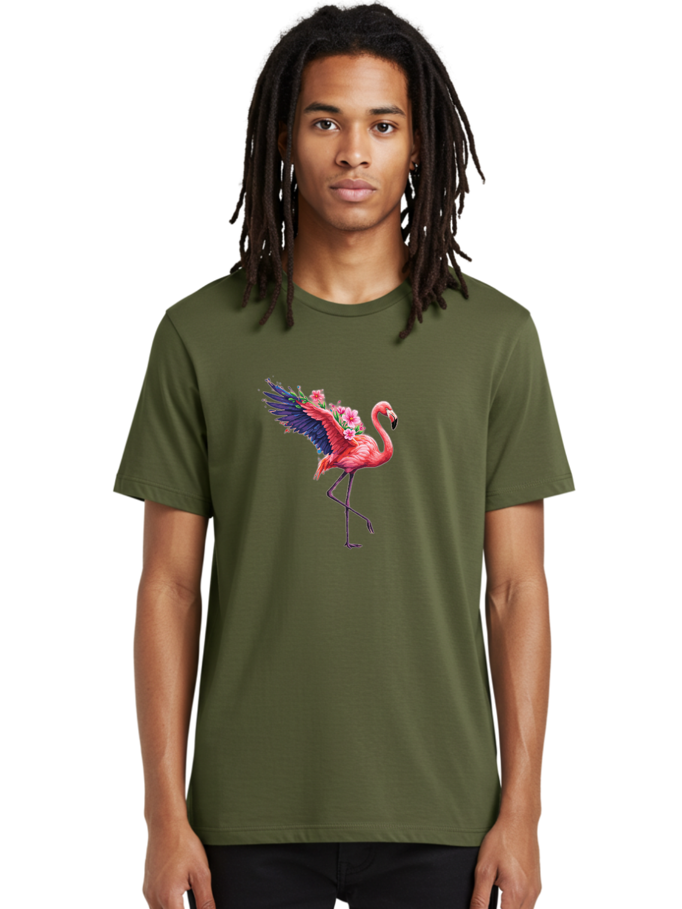 Flamingo-With-Flowers-1 Men'S Graphic Tee, 100% Cotton, Comfortable Casual Summer Wear, Machine Washable, Vintage Camera, Old Camera, Antique Camera, Black Camera, Classic Photography, Photography Equipment, Nostalgic Device, Film Camera, Bak600