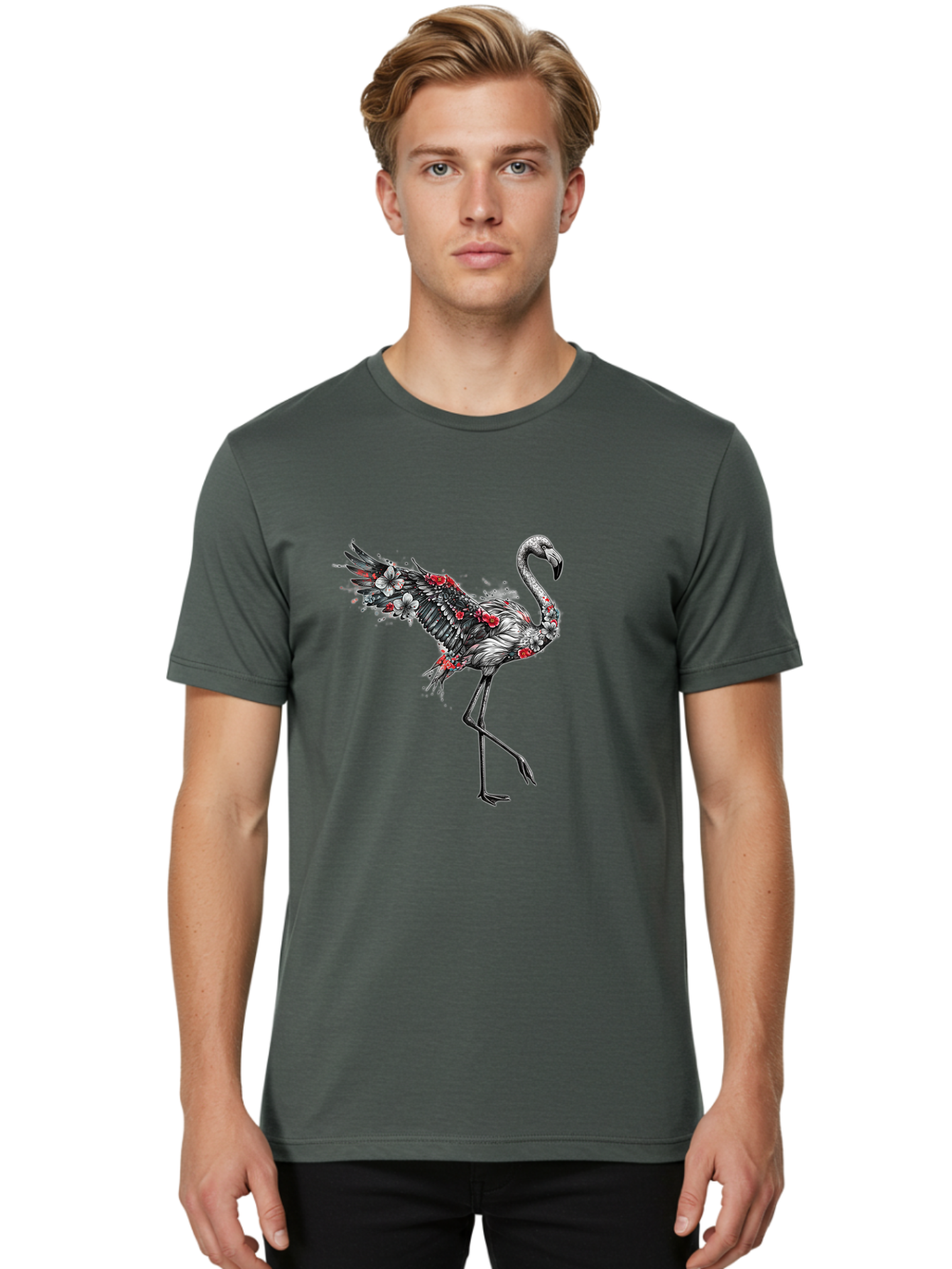 Flamingo-With-Flowers-2 Men'S Graphic Tee, 100% Cotton, Comfortable Casual Summer Wear, Machine Washable, Vintage Camera, Old Camera, Antique Camera, Black Camera, Classic Photography, Photography Equipment, Nostalgic Device, Film Camera, Bak601