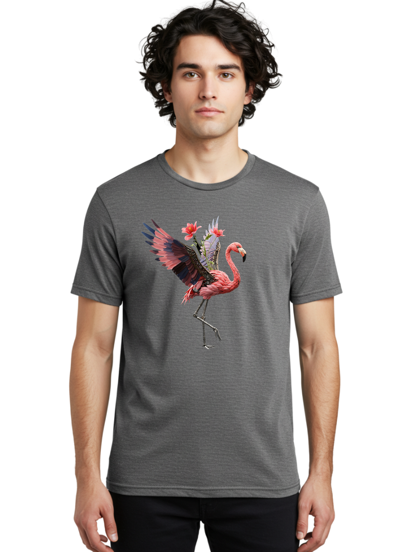 Flamingo-With-Robot-Parts Men'S Graphic Tee, 100% Cotton, Comfortable Casual Summer Wear, Machine Washable, Vintage Camera, Old Camera, Antique Camera, Black Camera, Classic Photography, Photography Equipment, Nostalgic Device, Film Camera, Bak604