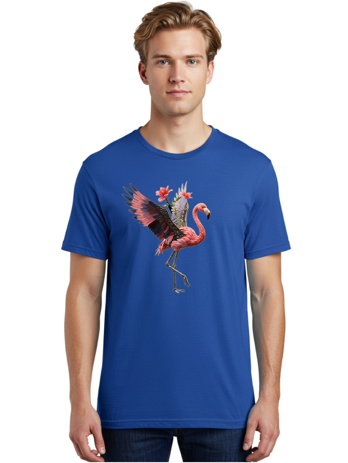 Flamingo-With-Robot-Parts Men'S Graphic Tee, 100% Cotton, Comfortable Casual Summer Wear, Machine Washable, Vintage Camera, Old Camera, Antique Camera, Black Camera, Classic Photography, Photography Equipment, Nostalgic Device, Film Camera, Bak604