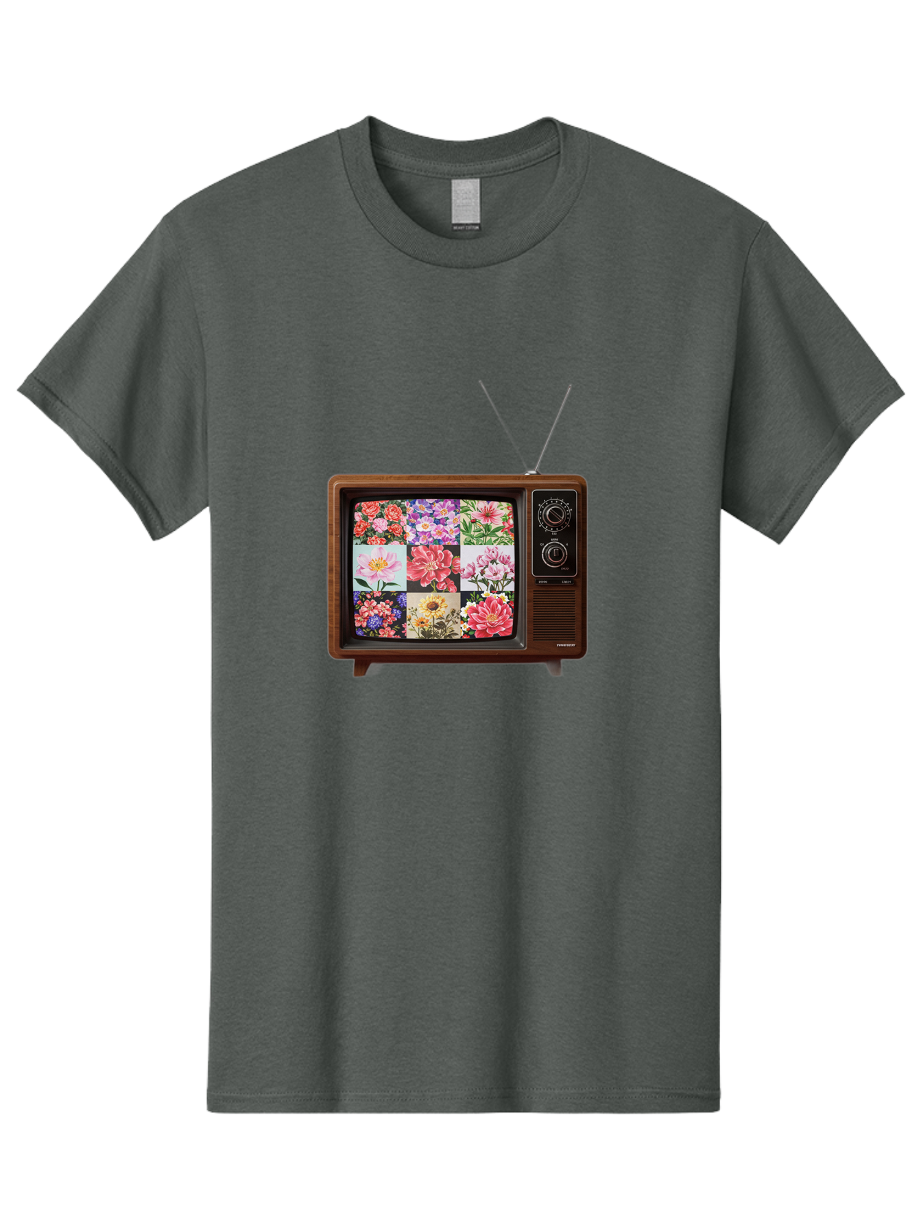 Flower-Collage-Tv Men'S Graphic Tee, 100% Cotton, Comfortable Casual Summer Wear, Machine Washable, Vintage Camera, Old Camera, Antique Camera, Black Camera, Classic Photography, Photography Equipment, Nostalgic Device, Film Camera, Camera Art Bak612