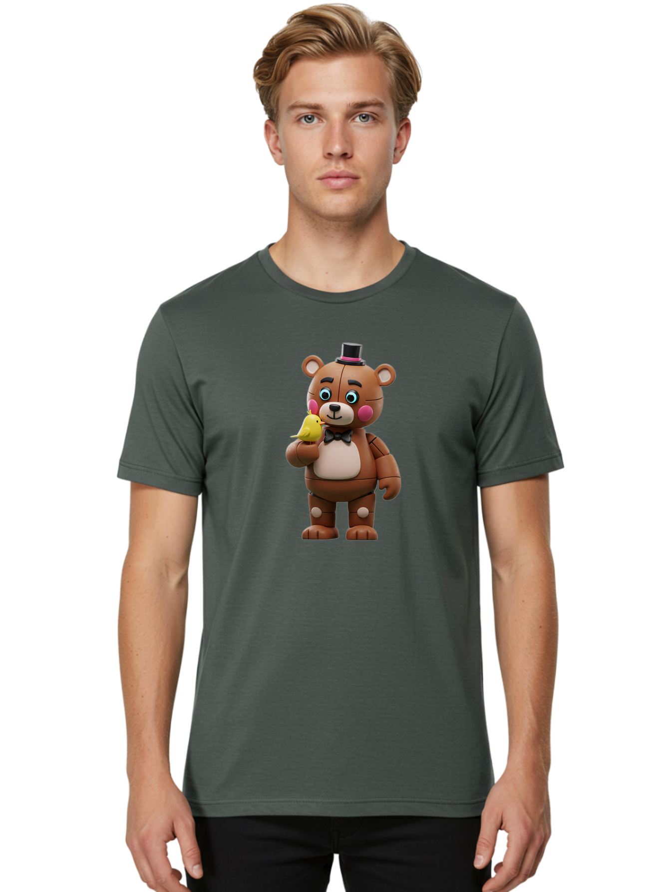 Freddy-Fazbear-With-Bird Men'S Graphic Tee, 100% Cotton, Comfortable Casual Summer Wear, Machine Washable, Vintage Camera, Old Camera, Antique Camera, Black Camera, Classic Photography, Photography Equipment, Nostalgic Device, Film Camera, Bak631