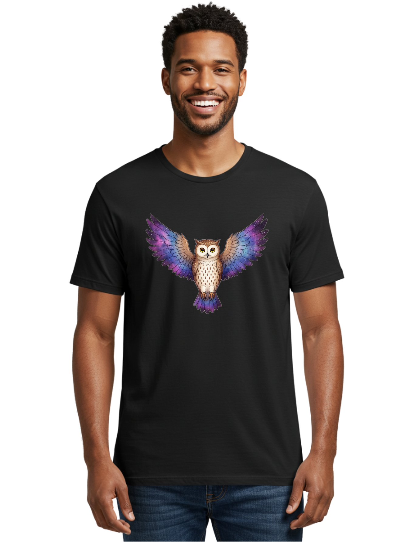 Galaxy-Owl-1 Men'S Graphic Tee, 100% Cotton, Comfortable Casual Summer Wear, Machine Washable, Vintage Camera, Old Camera, Antique Camera, Black Camera, Classic Photography, Photography Equipment, Nostalgic Device, Film Camera, Camera Art Bak653