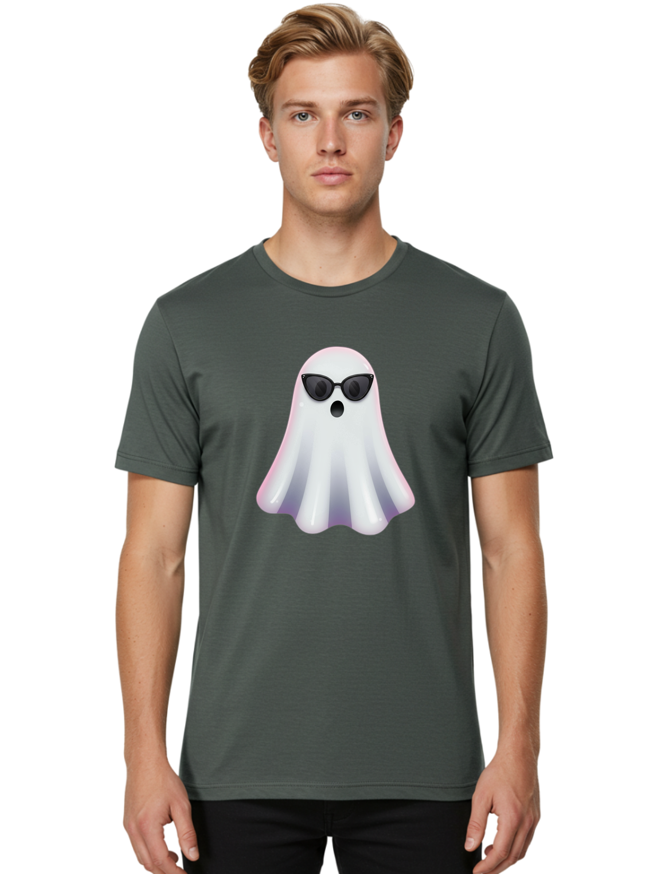 Ghost-Wearing-Sunglasses-1 Men'S Graphic Tee, 100% Cotton, Comfortable Casual Summer Wear, Machine Washable, Vintage Camera, Old Camera, Antique Camera, Black Camera, Classic Photography, Photography Equipment, Nostalgic Device, Film Camera, Bak673