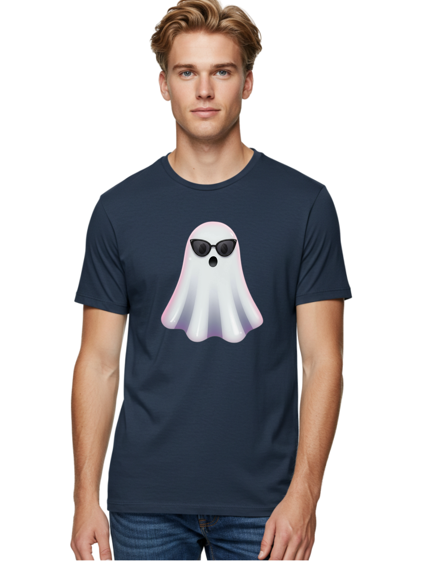 Ghost-Wearing-Sunglasses-1 Men'S Graphic Tee, 100% Cotton, Comfortable Casual Summer Wear, Machine Washable, Vintage Camera, Old Camera, Antique Camera, Black Camera, Classic Photography, Photography Equipment, Nostalgic Device, Film Camera, Bak673