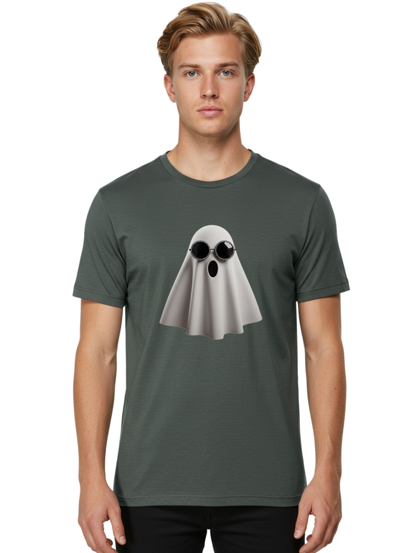 Ghost-Wearing-Sunglasses-3 Men'S Graphic Tee, 100% Cotton, Comfortable Casual Summer Wear, Machine Washable, Vintage Camera, Old Camera, Antique Camera, Black Camera, Classic Photography, Photography Equipment, Nostalgic Device, Film Camera, Bak675