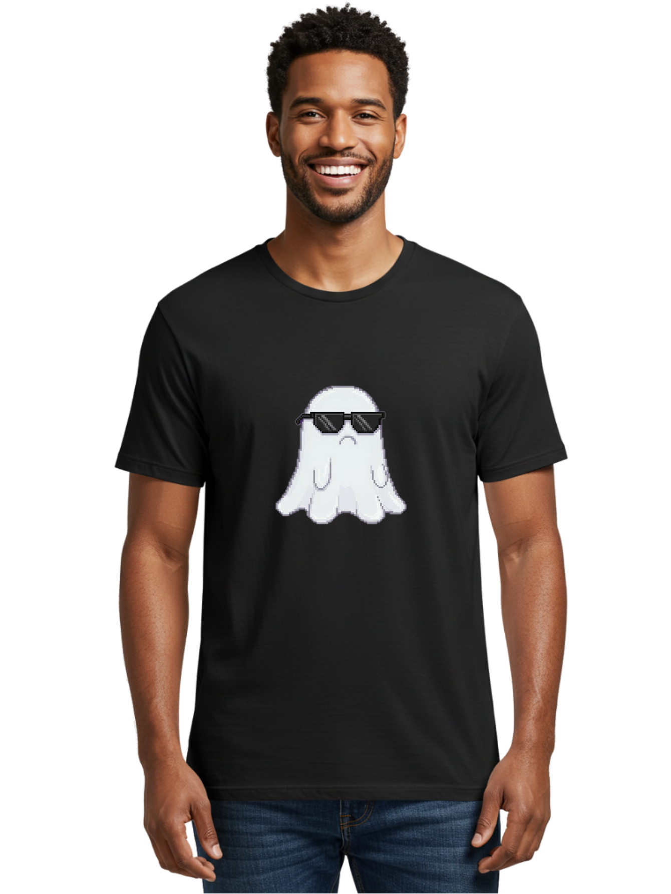 Ghost-Wearing-Sunglasses-4 Men'S Graphic Tee, 100% Cotton, Comfortable Casual Summer Wear, Machine Washable, Vintage Camera, Old Camera, Antique Camera, Black Camera, Classic Photography, Photography Equipment, Nostalgic Device, Film Camera, Bak676