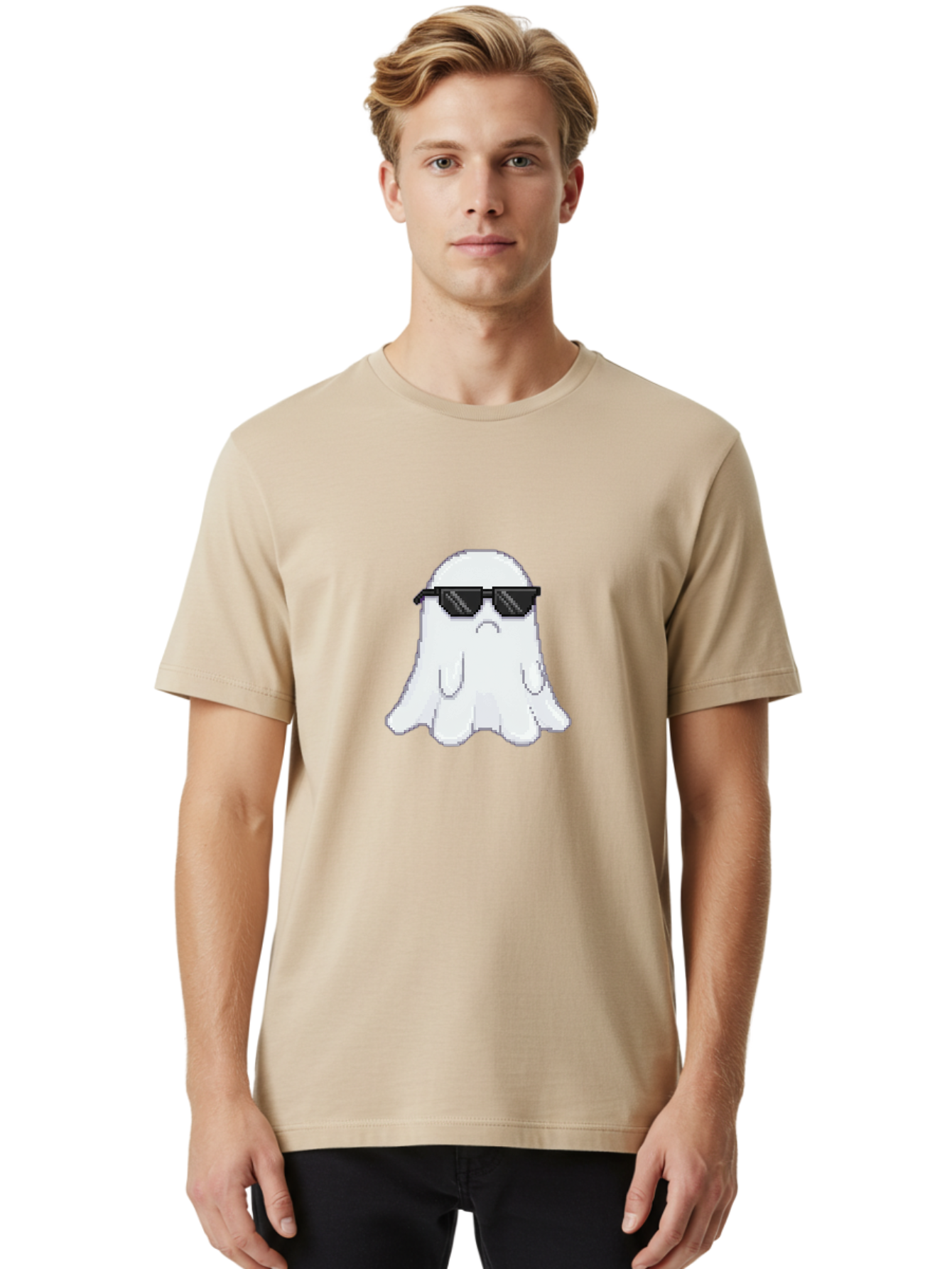 Ghost-Wearing-Sunglasses-4 Men'S Graphic Tee, 100% Cotton, Comfortable Casual Summer Wear, Machine Washable, Vintage Camera, Old Camera, Antique Camera, Black Camera, Classic Photography, Photography Equipment, Nostalgic Device, Film Camera, Bak676