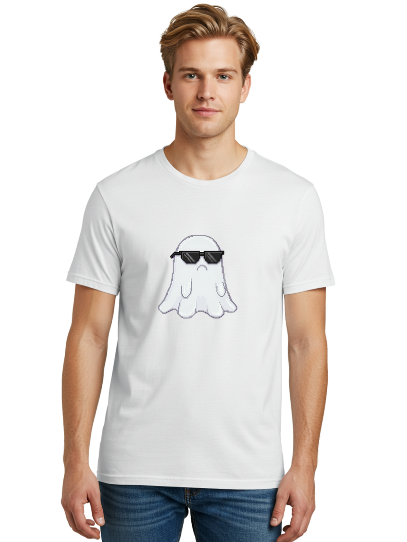 Ghost-Wearing-Sunglasses-4 Men'S Graphic Tee, 100% Cotton, Comfortable Casual Summer Wear, Machine Washable, Vintage Camera, Old Camera, Antique Camera, Black Camera, Classic Photography, Photography Equipment, Nostalgic Device, Film Camera, Bak676