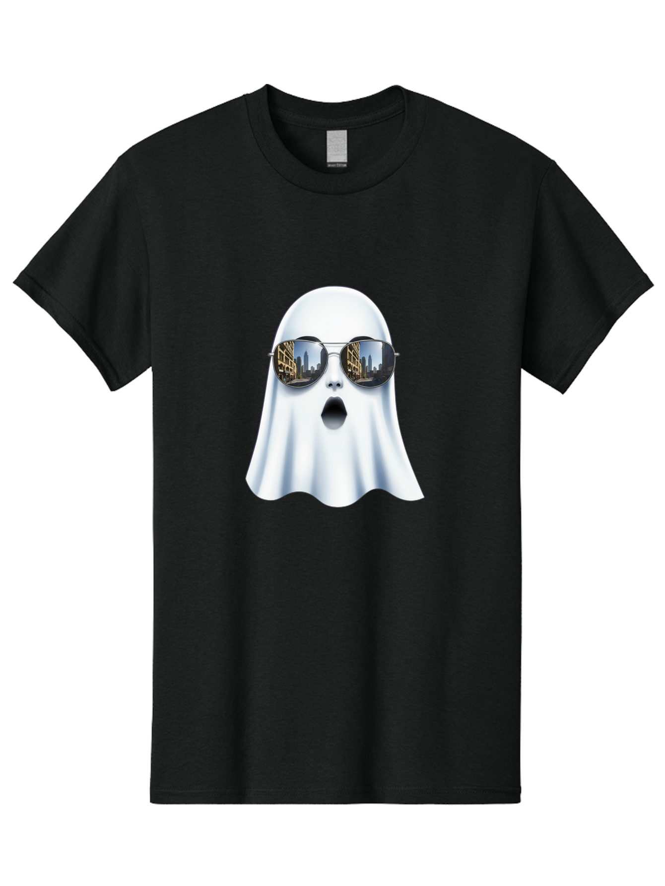 Ghost-With-Sunglasses-1 Men'S Graphic Tee, 100% Cotton, Comfortable Casual Summer Wear, Machine Washable, Vintage Camera, Old Camera, Antique Camera, Black Camera, Classic Photography, Photography Equipment, Nostalgic Device, Film Camera, Bak679
