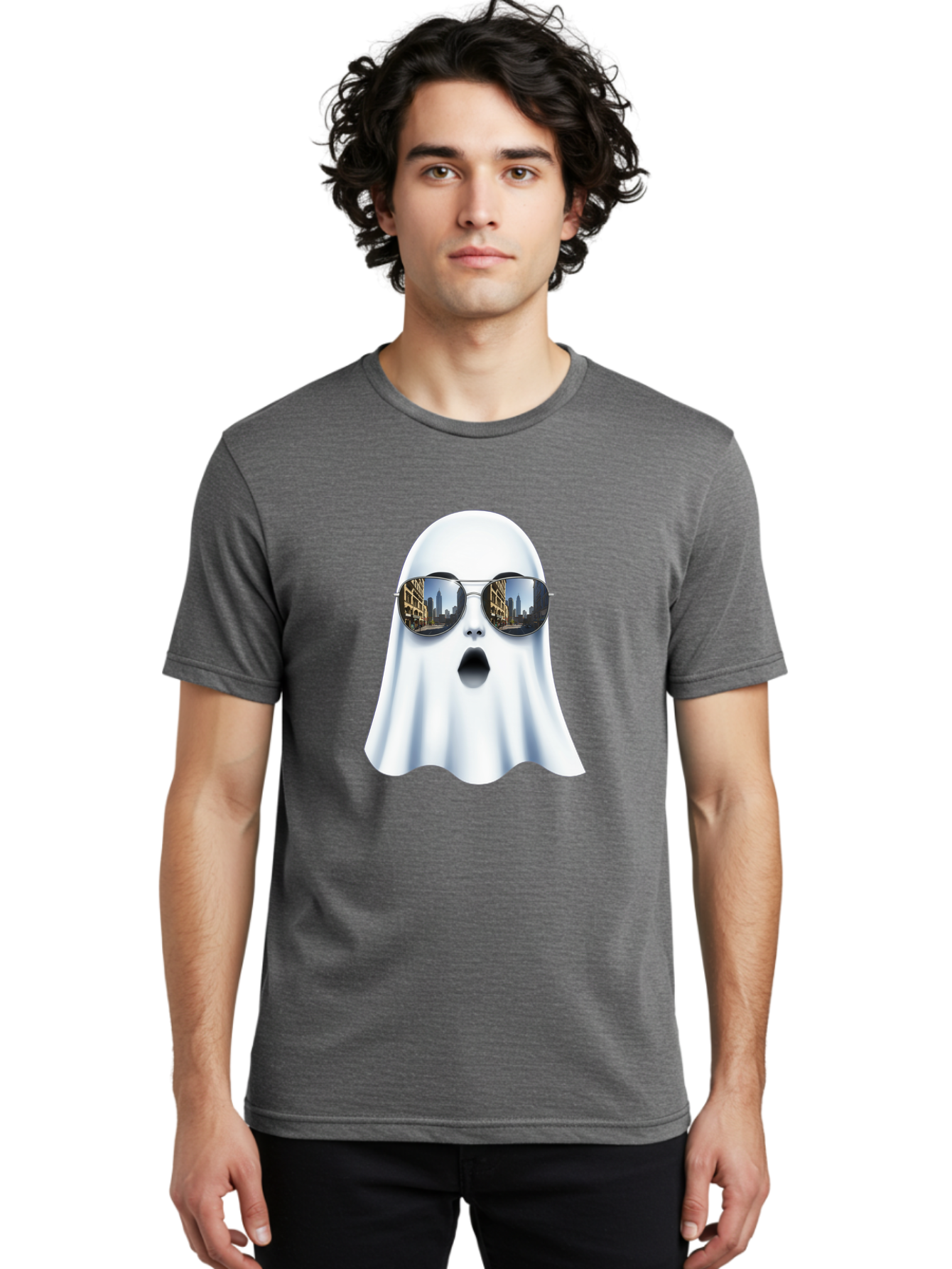 Ghost-With-Sunglasses-1 Men'S Graphic Tee, 100% Cotton, Comfortable Casual Summer Wear, Machine Washable, Vintage Camera, Old Camera, Antique Camera, Black Camera, Classic Photography, Photography Equipment, Nostalgic Device, Film Camera, Bak679