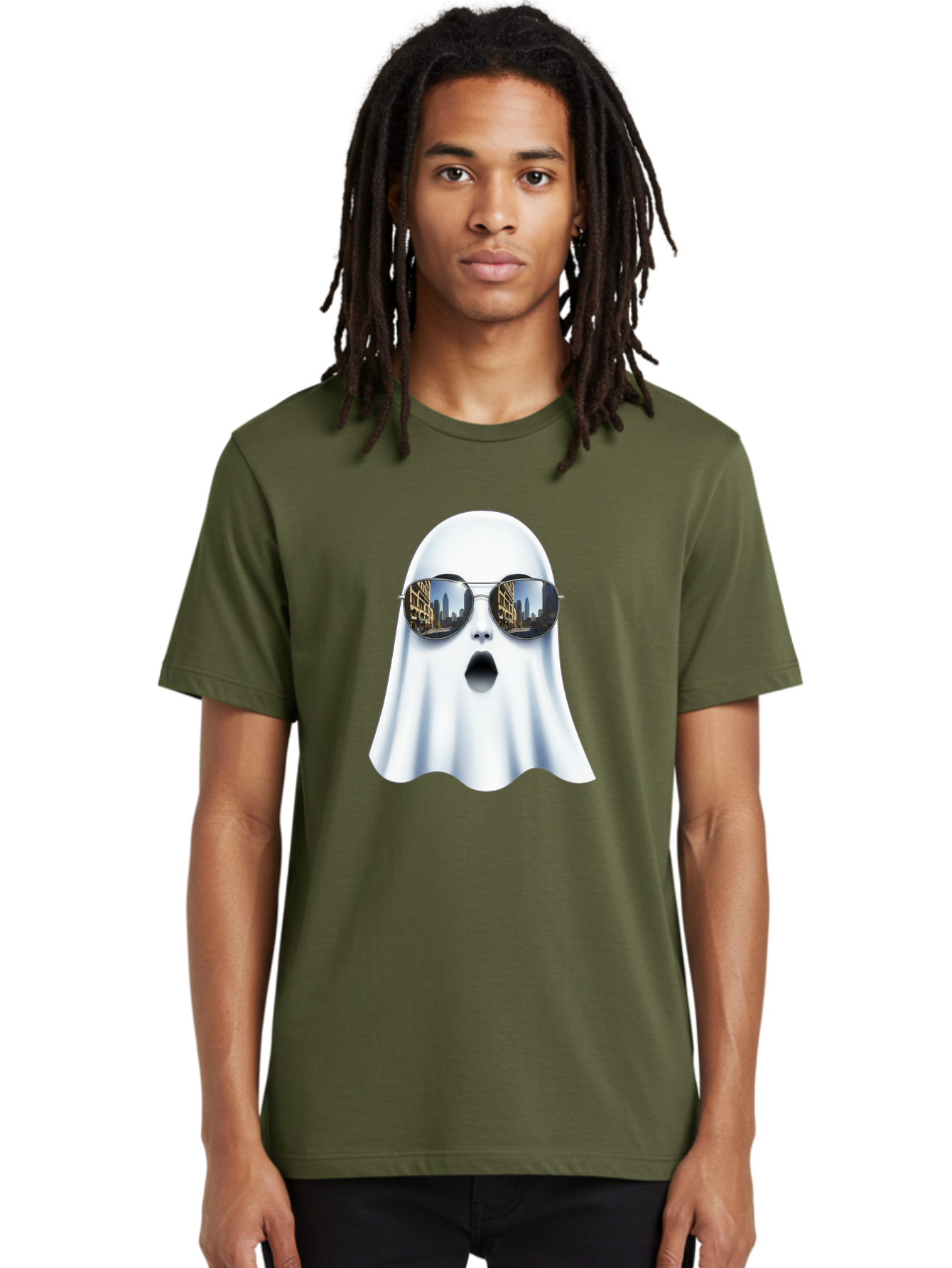 Ghost-With-Sunglasses-1 Men'S Graphic Tee, 100% Cotton, Comfortable Casual Summer Wear, Machine Washable, Vintage Camera, Old Camera, Antique Camera, Black Camera, Classic Photography, Photography Equipment, Nostalgic Device, Film Camera, Bak679