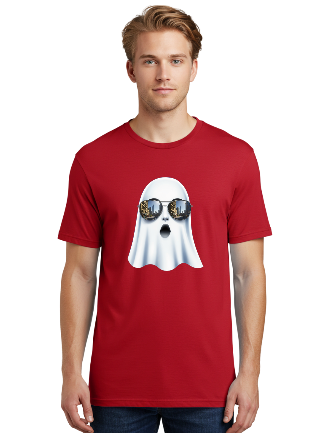 Ghost-With-Sunglasses-1 Men'S Graphic Tee, 100% Cotton, Comfortable Casual Summer Wear, Machine Washable, Vintage Camera, Old Camera, Antique Camera, Black Camera, Classic Photography, Photography Equipment, Nostalgic Device, Film Camera, Bak679