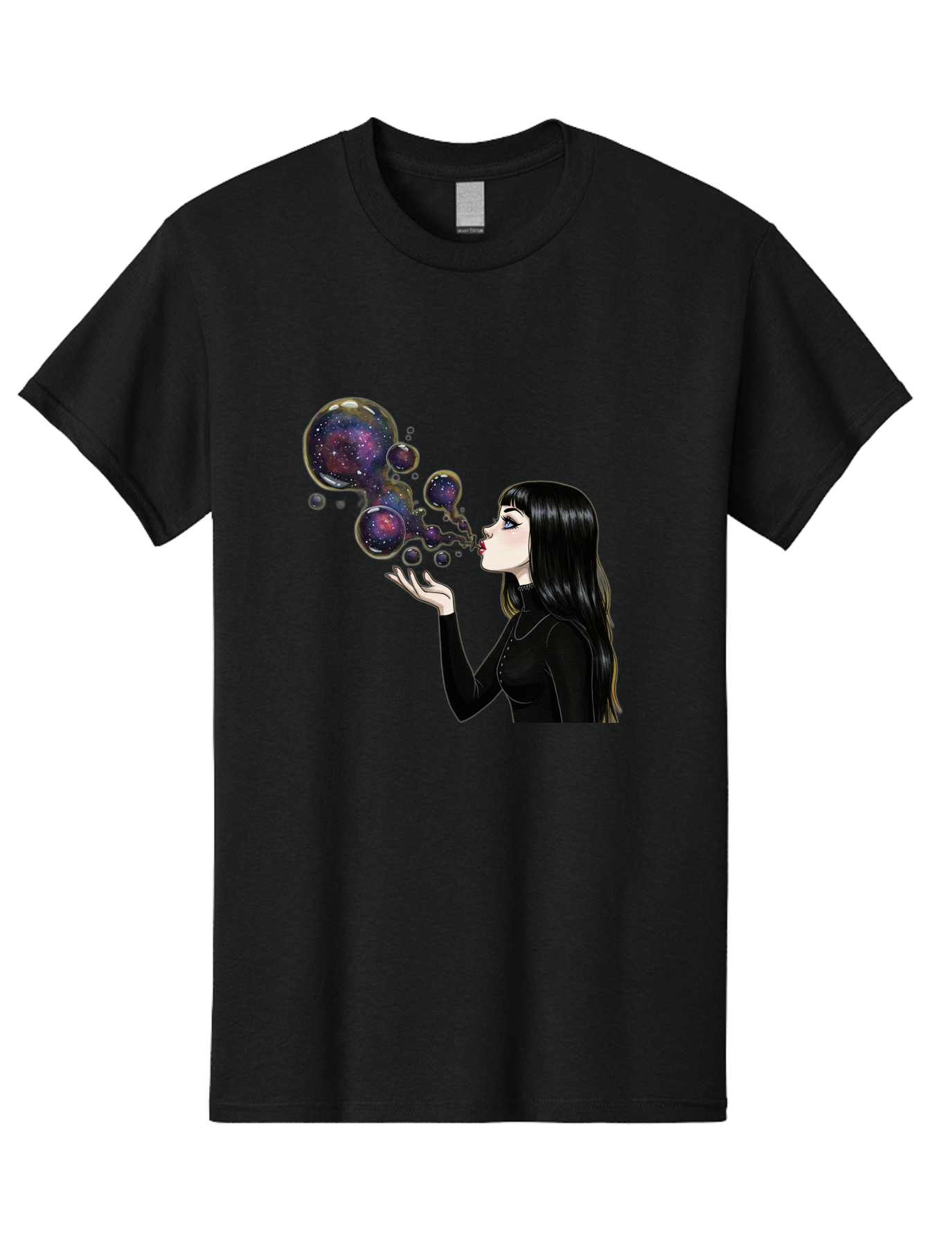 Girl-Blowing-Galaxy-Bubbles-1 Men'S Graphic Tee, 100% Cotton, Comfortable Casual Summer Wear, Machine Washable, Vintage Camera, Old Camera, Antique Camera, Black Camera, Classic Photography, Photography Equipment, Nostalgic Device, Bak684