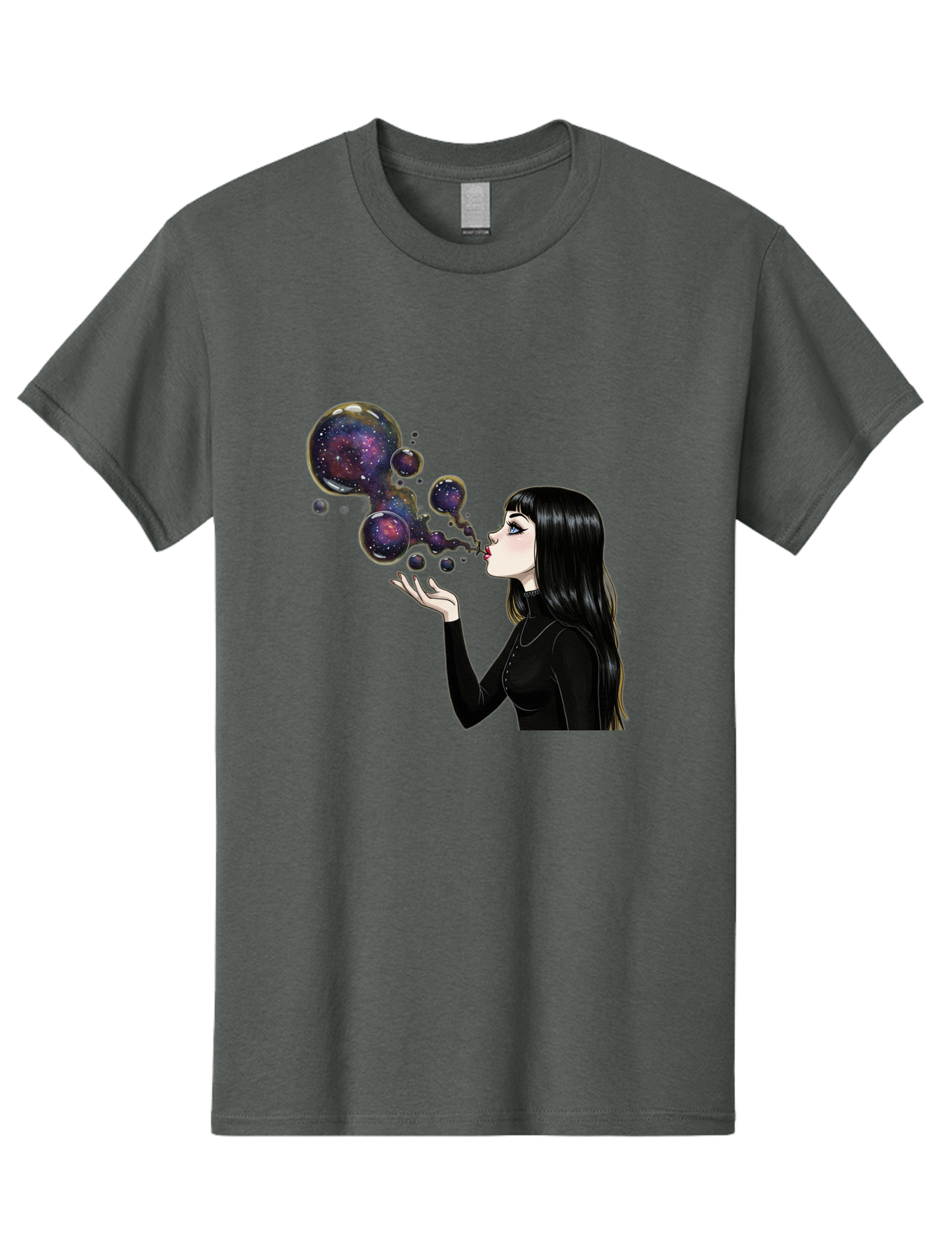 Girl-Blowing-Galaxy-Bubbles-1 Men'S Graphic Tee, 100% Cotton, Comfortable Casual Summer Wear, Machine Washable, Vintage Camera, Old Camera, Antique Camera, Black Camera, Classic Photography, Photography Equipment, Nostalgic Device, Bak684