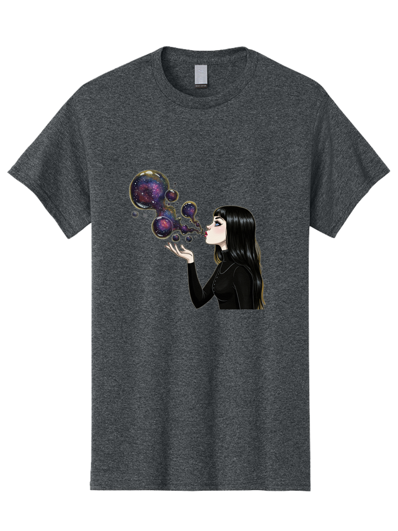 Girl-Blowing-Galaxy-Bubbles-1 Men'S Graphic Tee, 100% Cotton, Comfortable Casual Summer Wear, Machine Washable, Vintage Camera, Old Camera, Antique Camera, Black Camera, Classic Photography, Photography Equipment, Nostalgic Device, Bak684
