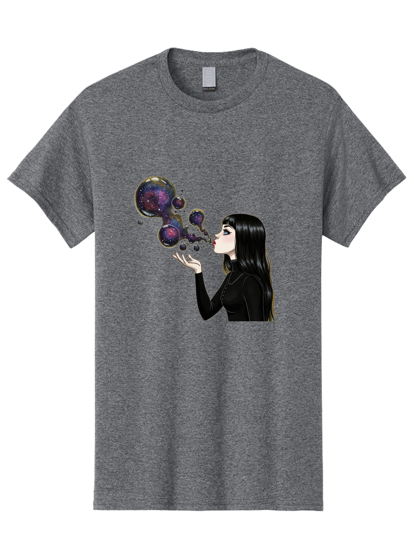 Girl-Blowing-Galaxy-Bubbles-1 Men'S Graphic Tee, 100% Cotton, Comfortable Casual Summer Wear, Machine Washable, Vintage Camera, Old Camera, Antique Camera, Black Camera, Classic Photography, Photography Equipment, Nostalgic Device, Bak684
