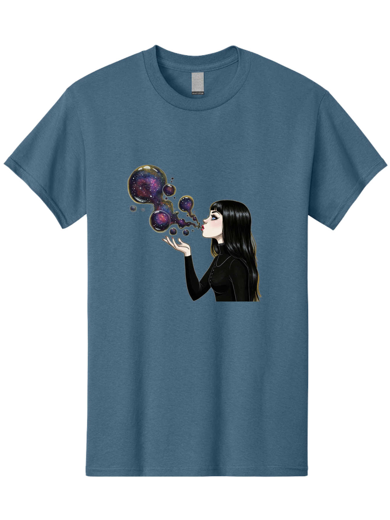 Girl-Blowing-Galaxy-Bubbles-1 Men'S Graphic Tee, 100% Cotton, Comfortable Casual Summer Wear, Machine Washable, Vintage Camera, Old Camera, Antique Camera, Black Camera, Classic Photography, Photography Equipment, Nostalgic Device, Bak684