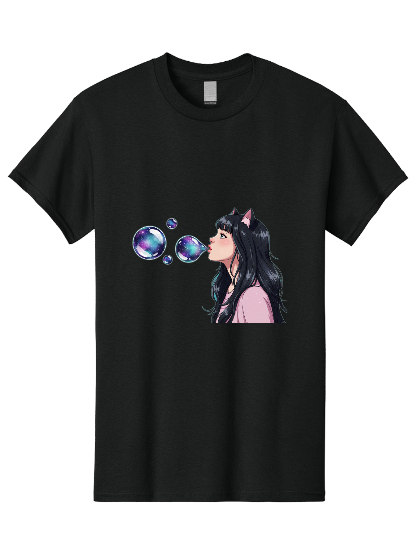 Girl-Blowing-Galaxy-Bubbles Men'S Graphic Tee, 100% Cotton, Comfortable Casual Summer Wear, Machine Washable, Vintage Camera, Old Camera, Antique Camera, Black Camera, Classic Photography, Photography Equipment, Nostalgic Device, Film Camera, Bak685