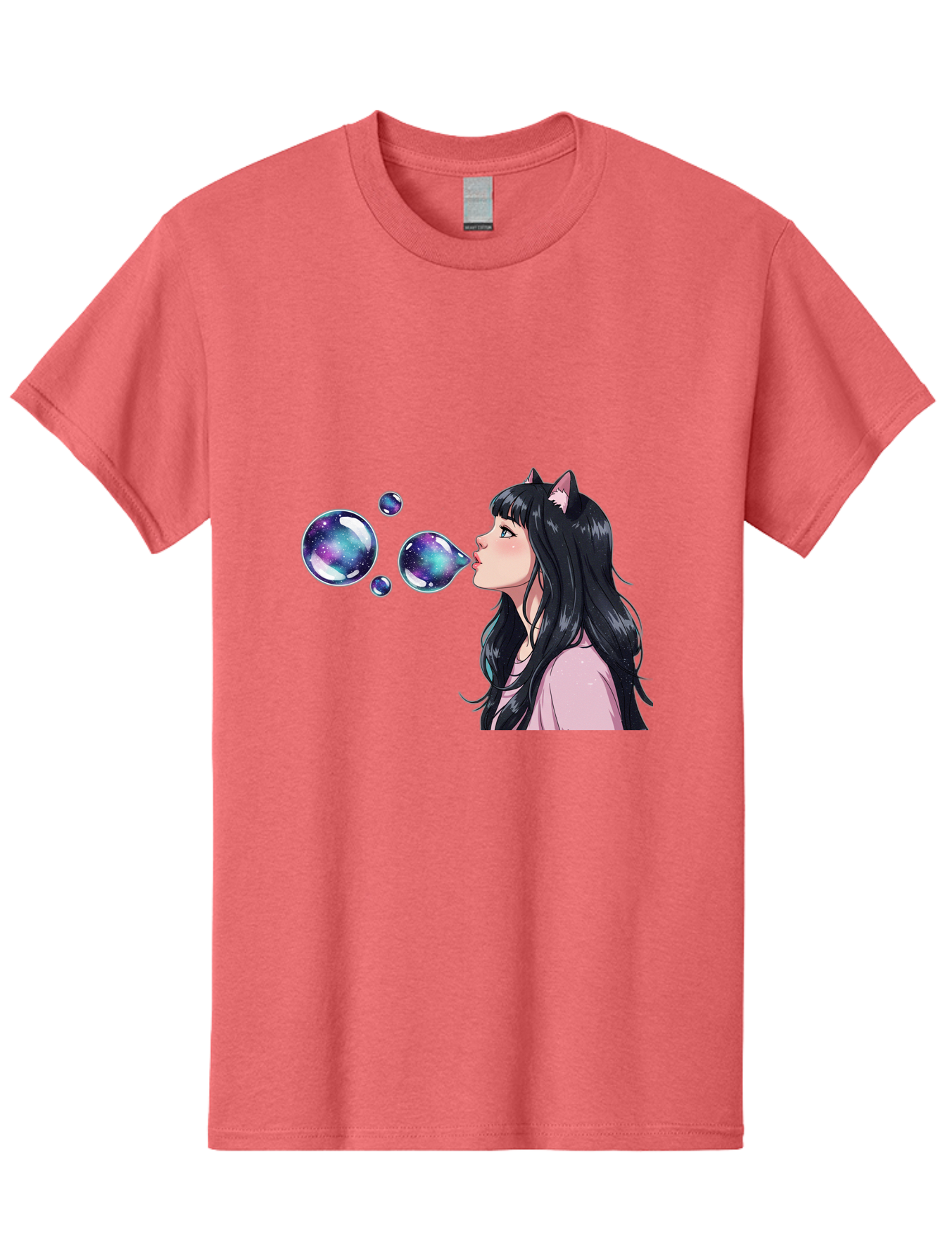 Girl-Blowing-Galaxy-Bubbles Men'S Graphic Tee, 100% Cotton, Comfortable Casual Summer Wear, Machine Washable, Vintage Camera, Old Camera, Antique Camera, Black Camera, Classic Photography, Photography Equipment, Nostalgic Device, Film Camera, Bak685