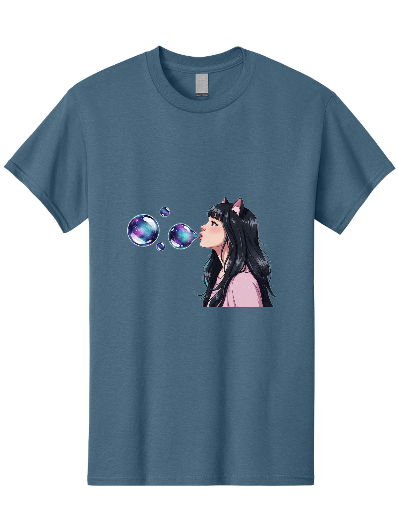 Girl-Blowing-Galaxy-Bubbles Men'S Graphic Tee, 100% Cotton, Comfortable Casual Summer Wear, Machine Washable, Vintage Camera, Old Camera, Antique Camera, Black Camera, Classic Photography, Photography Equipment, Nostalgic Device, Film Camera, Bak685