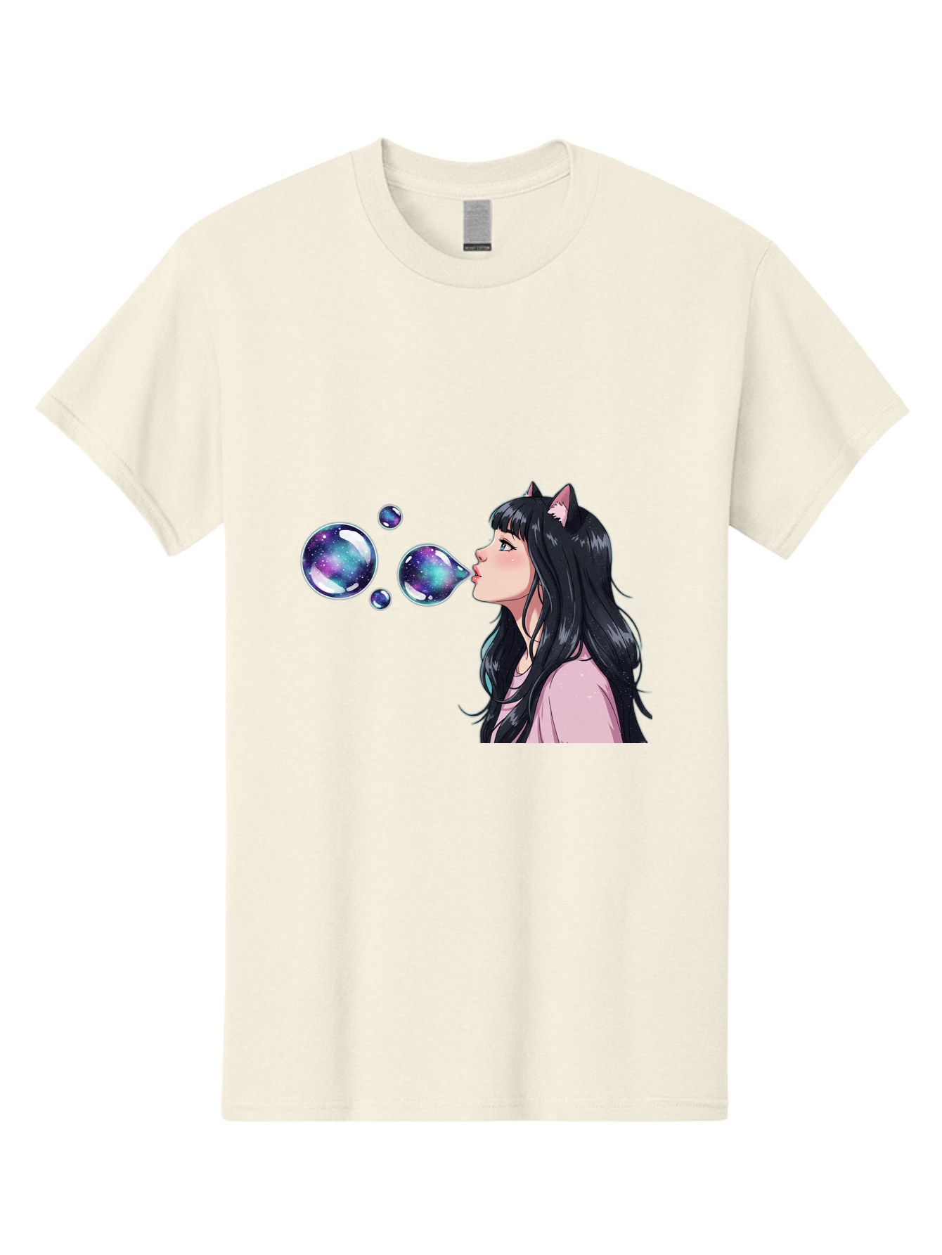 Girl-Blowing-Galaxy-Bubbles Men'S Graphic Tee, 100% Cotton, Comfortable Casual Summer Wear, Machine Washable, Vintage Camera, Old Camera, Antique Camera, Black Camera, Classic Photography, Photography Equipment, Nostalgic Device, Film Camera, Bak685