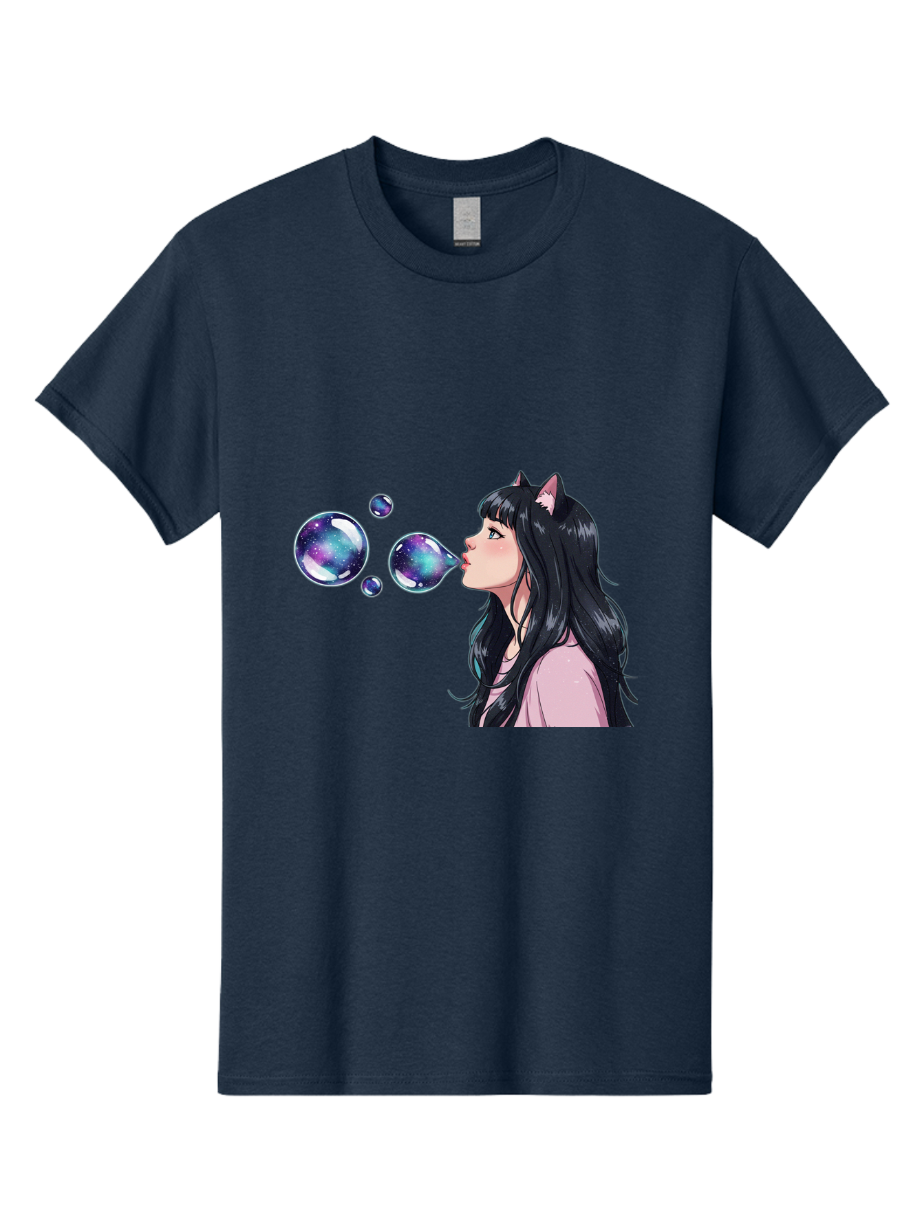 Girl-Blowing-Galaxy-Bubbles Men'S Graphic Tee, 100% Cotton, Comfortable Casual Summer Wear, Machine Washable, Vintage Camera, Old Camera, Antique Camera, Black Camera, Classic Photography, Photography Equipment, Nostalgic Device, Film Camera, Bak685