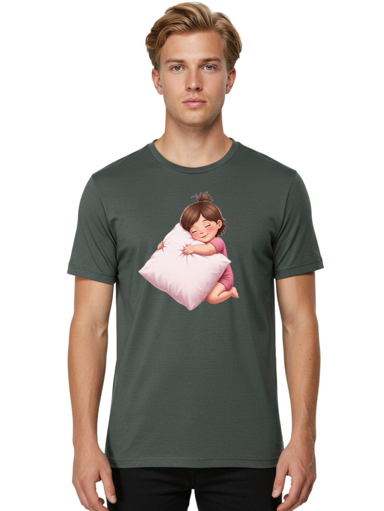 Girl-Hugging-Pillow-1 Men'S Graphic Tee, 100% Cotton, Comfortable Casual Summer Wear, Machine Washable, Vintage Camera, Old Camera, Antique Camera, Black Camera, Classic Photography, Photography Equipment, Nostalgic Device, Film Camera, Bak686
