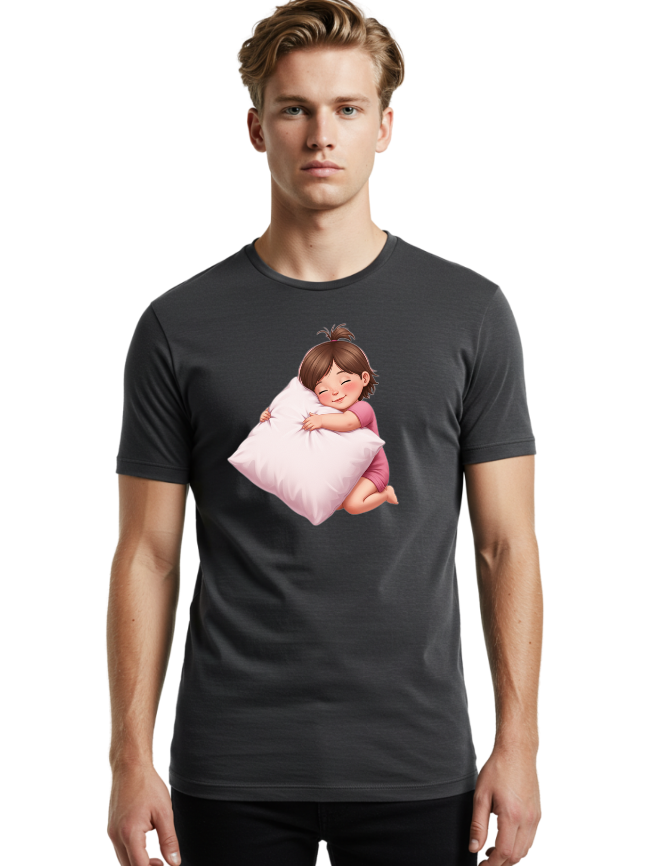Girl-Hugging-Pillow-1 Men'S Graphic Tee, 100% Cotton, Comfortable Casual Summer Wear, Machine Washable, Vintage Camera, Old Camera, Antique Camera, Black Camera, Classic Photography, Photography Equipment, Nostalgic Device, Film Camera, Bak686