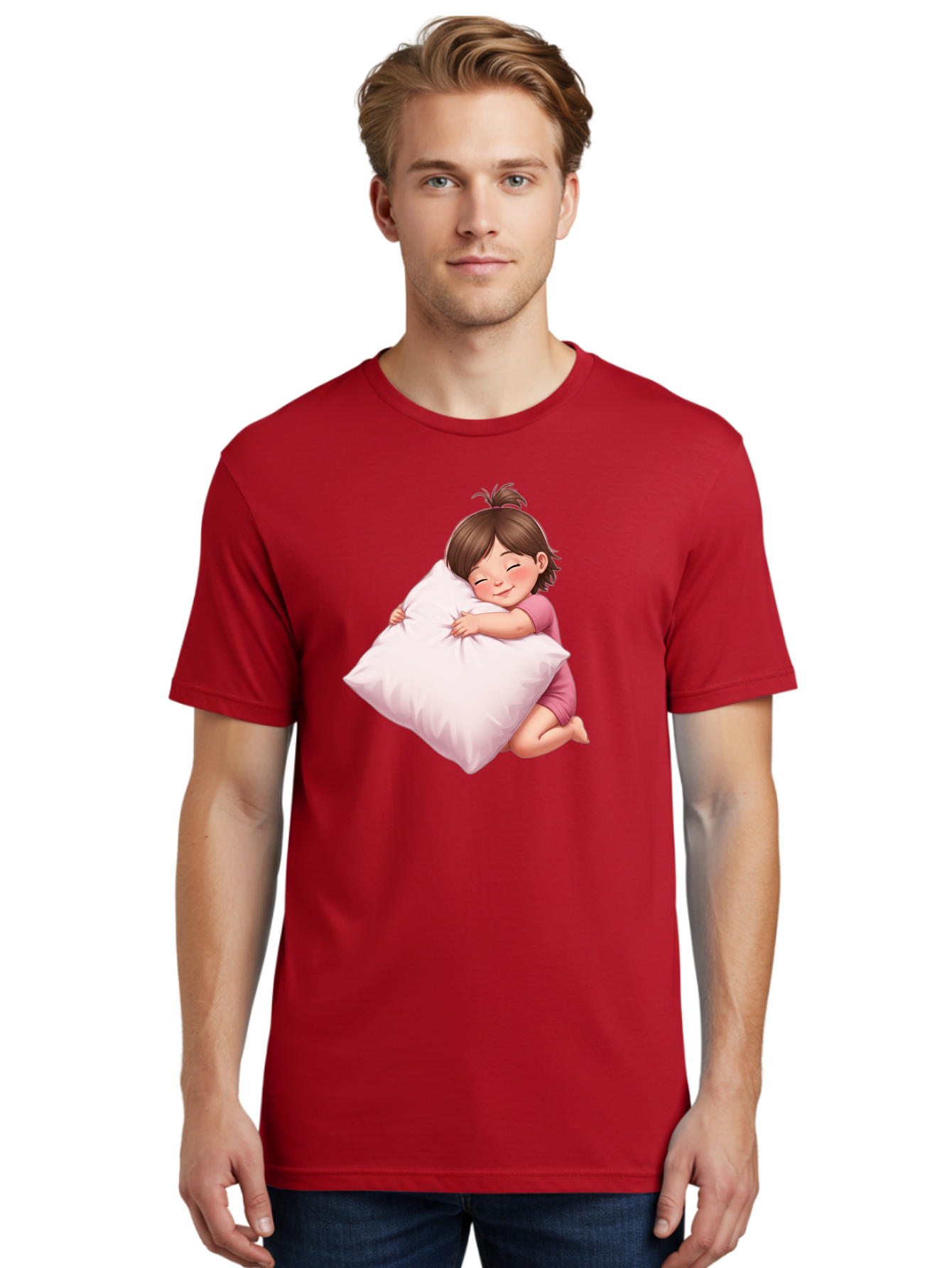 Girl-Hugging-Pillow-1 Men'S Graphic Tee, 100% Cotton, Comfortable Casual Summer Wear, Machine Washable, Vintage Camera, Old Camera, Antique Camera, Black Camera, Classic Photography, Photography Equipment, Nostalgic Device, Film Camera, Bak686