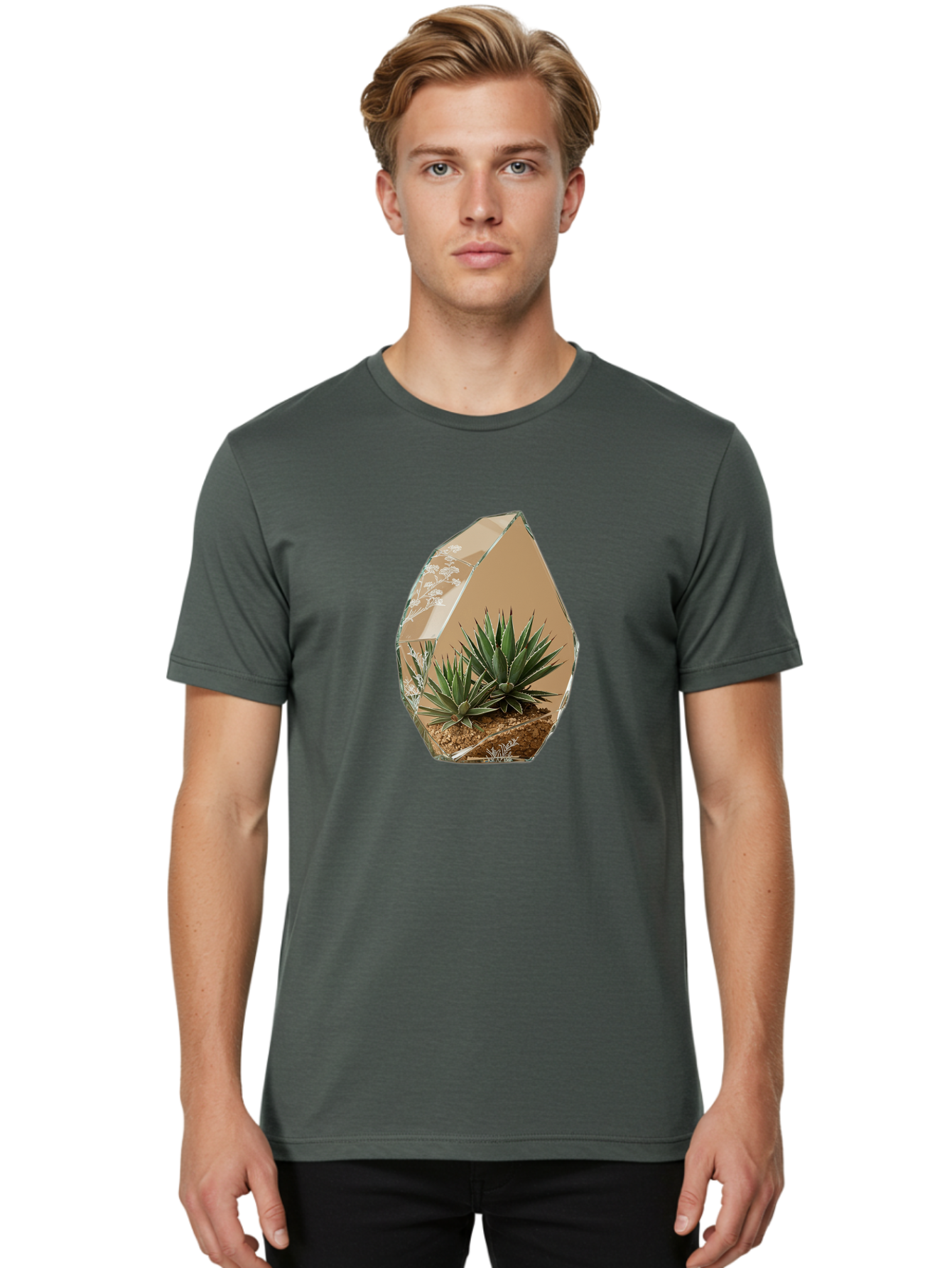 Glass-Terrarium-With-Succulents Men'S Graphic Tee, 100% Cotton, Comfortable Casual Summer Wear, Machine Washable, Vintage Camera, Old Camera, Antique Camera, Black Camera, Classic Photography, Photography Equipment, Nostalgic Device, Bak693