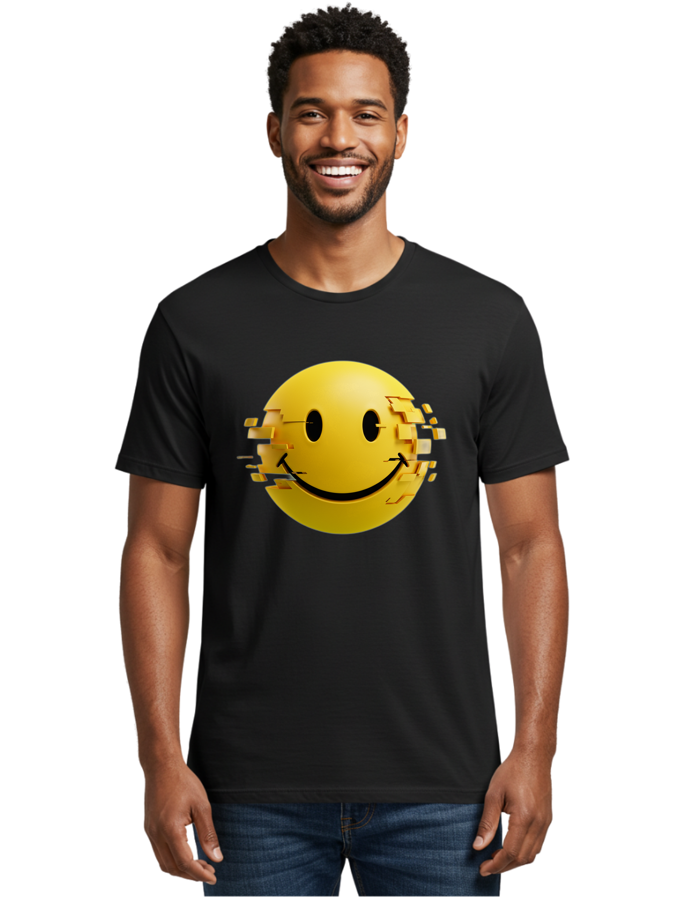 Glitch-Smiley-Face Men'S Graphic Tee, 100% Cotton, Comfortable Casual Summer Wear, Machine Washable, Vintage Camera, Old Camera, Antique Camera, Black Camera, Classic Photography, Photography Equipment, Nostalgic Device, Film Camera, Bak694