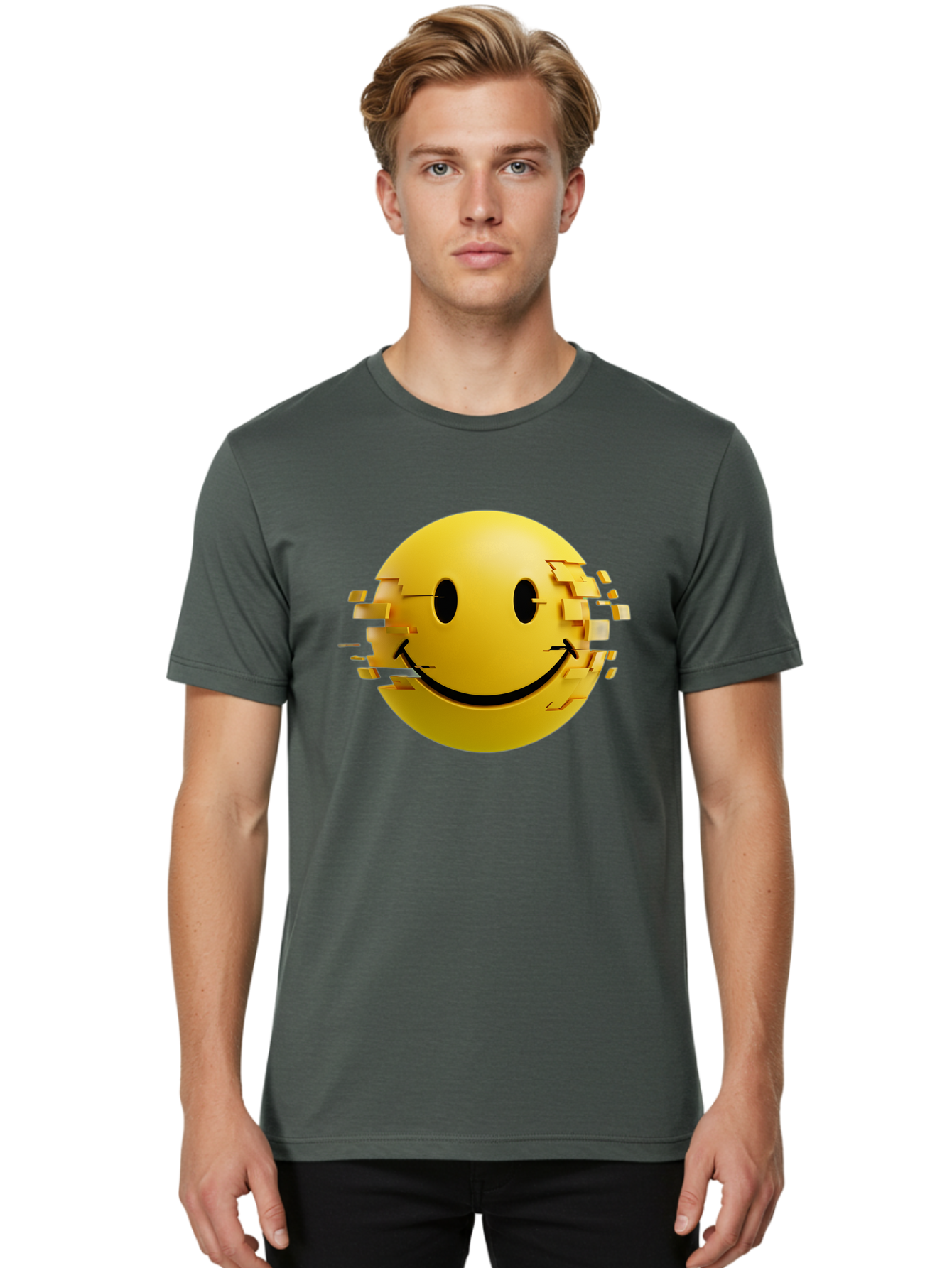 Glitch-Smiley-Face Men'S Graphic Tee, 100% Cotton, Comfortable Casual Summer Wear, Machine Washable, Vintage Camera, Old Camera, Antique Camera, Black Camera, Classic Photography, Photography Equipment, Nostalgic Device, Film Camera, Bak694