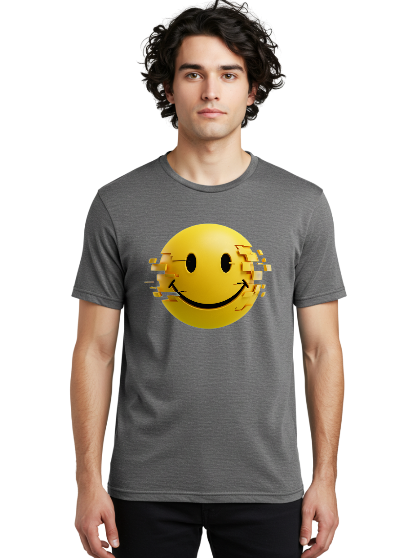 Glitch-Smiley-Face Men'S Graphic Tee, 100% Cotton, Comfortable Casual Summer Wear, Machine Washable, Vintage Camera, Old Camera, Antique Camera, Black Camera, Classic Photography, Photography Equipment, Nostalgic Device, Film Camera, Bak694