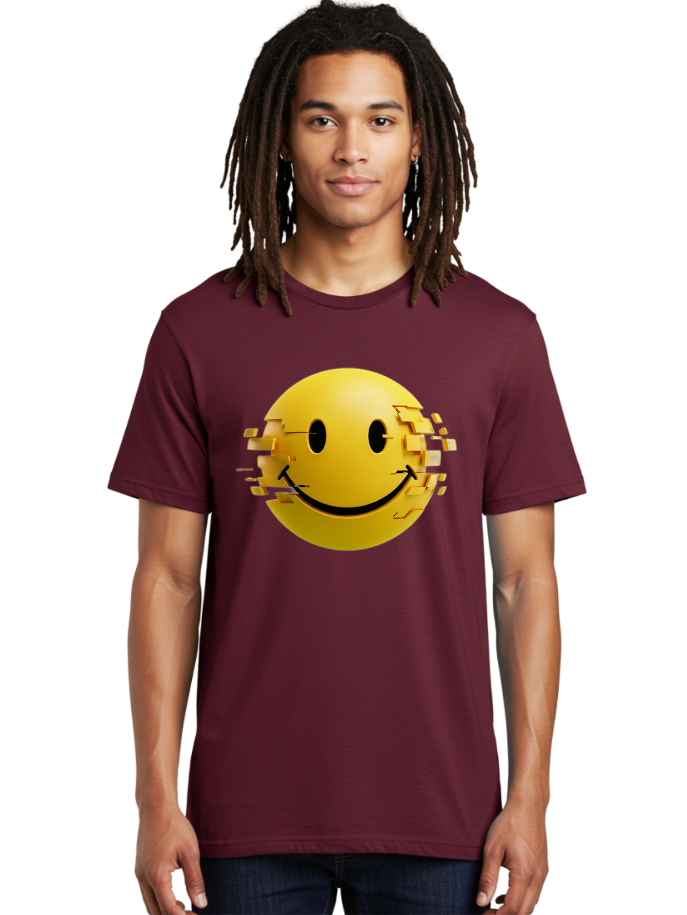 Glitch-Smiley-Face Men'S Graphic Tee, 100% Cotton, Comfortable Casual Summer Wear, Machine Washable, Vintage Camera, Old Camera, Antique Camera, Black Camera, Classic Photography, Photography Equipment, Nostalgic Device, Film Camera, Bak694