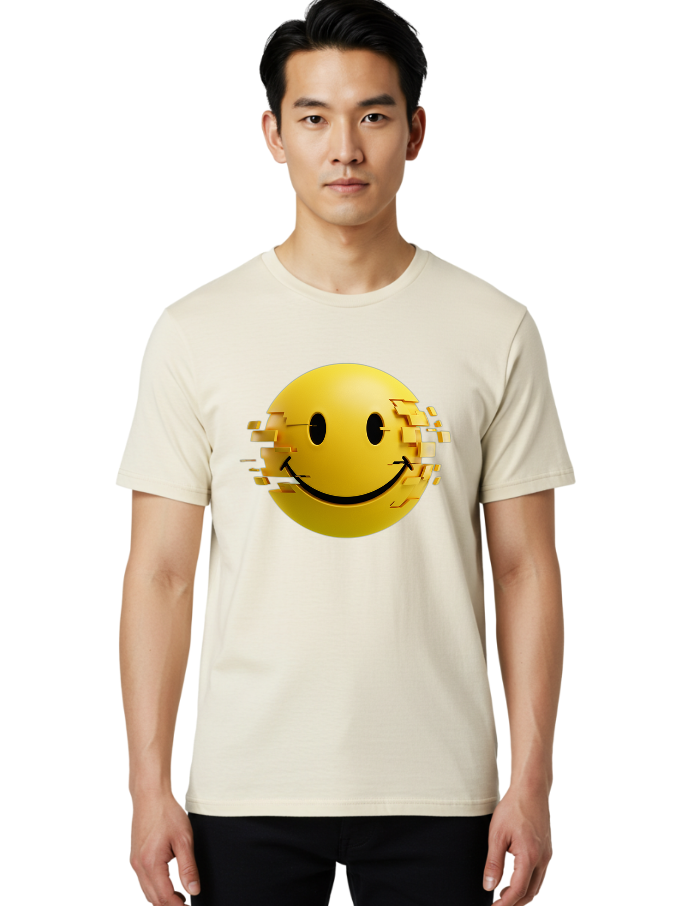 Glitch-Smiley-Face Men'S Graphic Tee, 100% Cotton, Comfortable Casual Summer Wear, Machine Washable, Vintage Camera, Old Camera, Antique Camera, Black Camera, Classic Photography, Photography Equipment, Nostalgic Device, Film Camera, Bak694