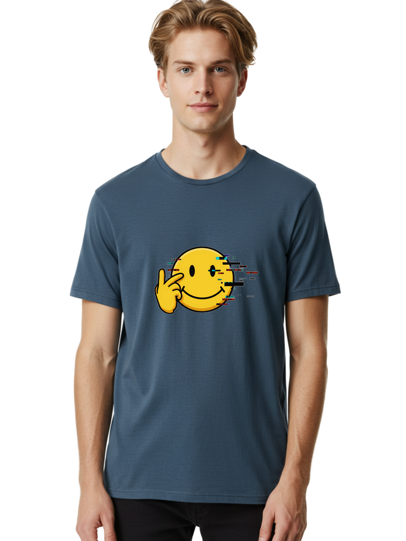 Glitch-Smiley Men'S Graphic Tee, 100% Cotton, Comfortable Casual Summer Wear, Machine Washable, Vintage Camera, Old Camera, Antique Camera, Black Camera, Classic Photography, Photography Equipment, Nostalgic Device, Film Camera, Camera Art Bak695