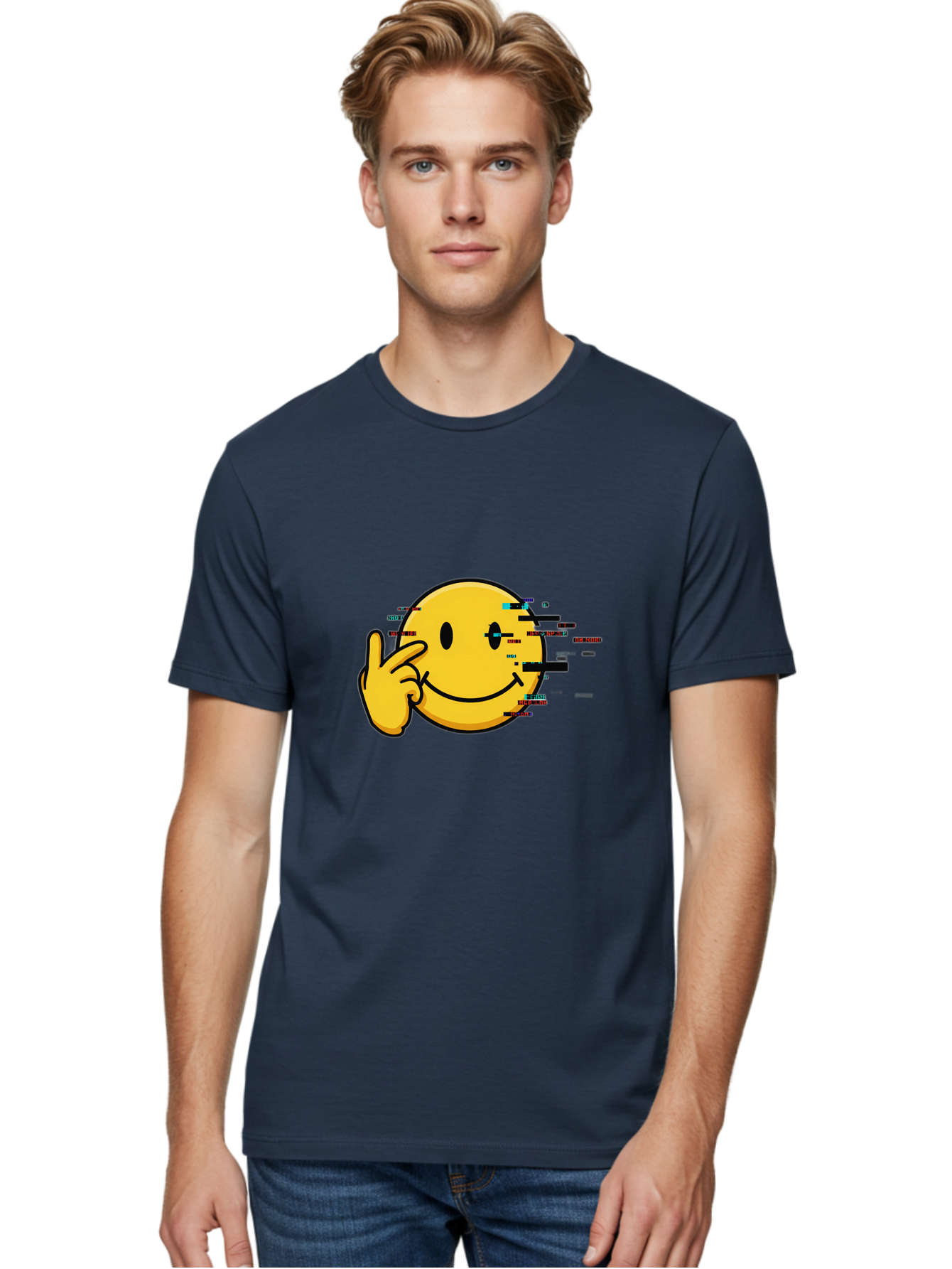 Glitch-Smiley Men'S Graphic Tee, 100% Cotton, Comfortable Casual Summer Wear, Machine Washable, Vintage Camera, Old Camera, Antique Camera, Black Camera, Classic Photography, Photography Equipment, Nostalgic Device, Film Camera, Camera Art Bak695