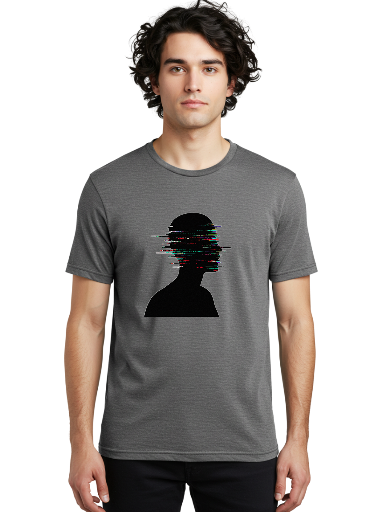 Glitching-Human-Silhouette Men'S Graphic Tee, 100% Cotton, Comfortable Casual Summer Wear, Machine Washable, Vintage Camera, Old Camera, Antique Camera, Black Camera, Classic Photography, Photography Equipment, Nostalgic Device, Film Camera, Bak696