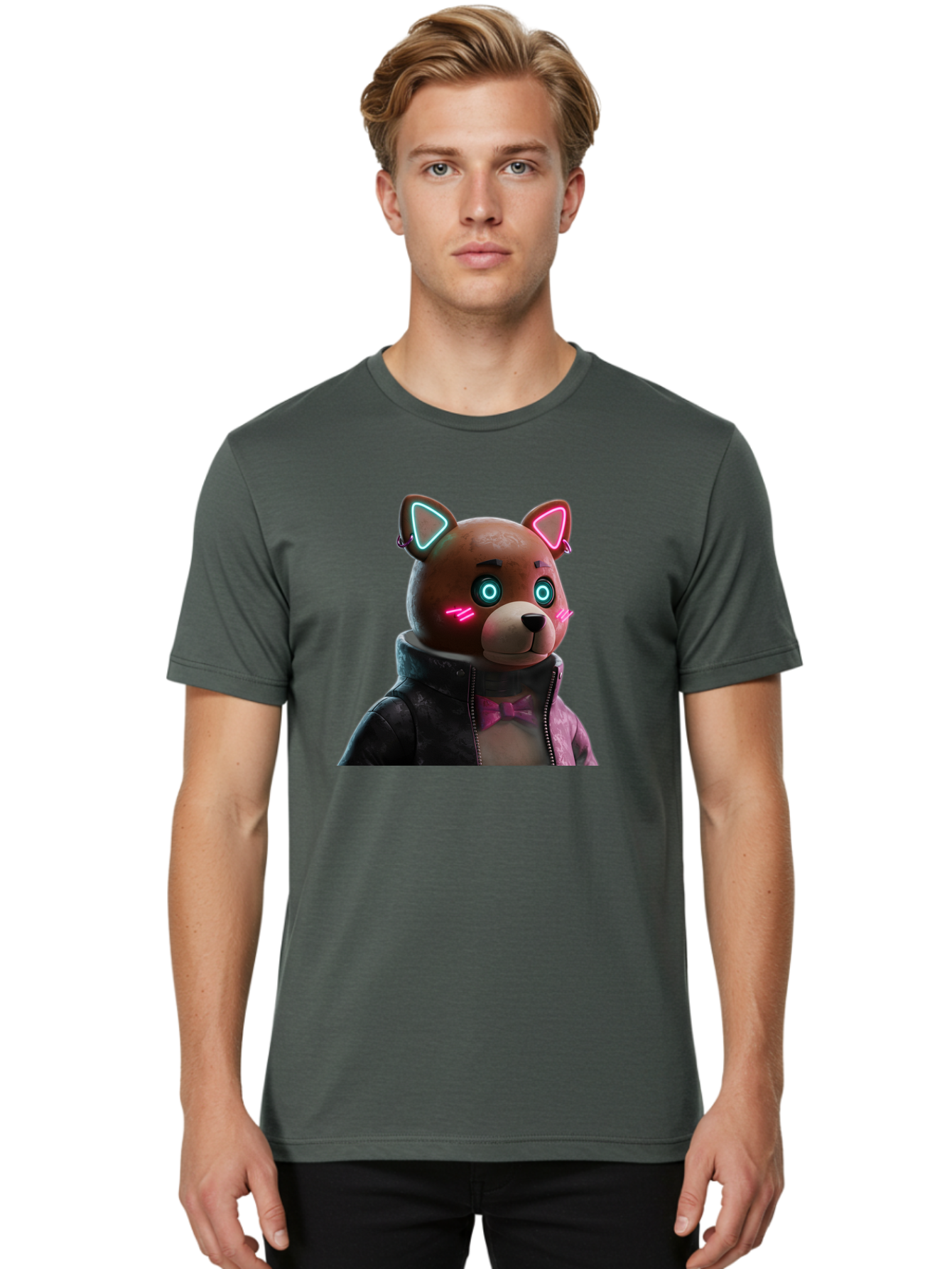 Glowing-Eyes-Bear Men'S Graphic Tee, 100% Cotton, Comfortable Casual Summer Wear, Machine Washable, Vintage Camera, Old Camera, Antique Camera, Black Camera, Classic Photography, Photography Equipment, Nostalgic Device, Film Camera, Camera Art Bak701