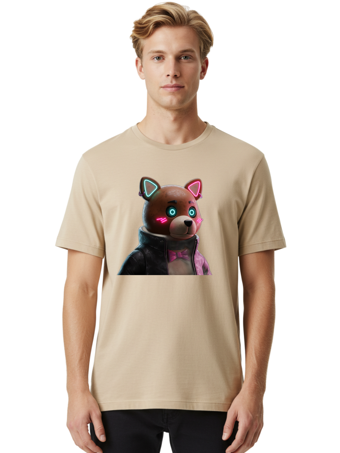 Glowing-Eyes-Bear Men'S Graphic Tee, 100% Cotton, Comfortable Casual Summer Wear, Machine Washable, Vintage Camera, Old Camera, Antique Camera, Black Camera, Classic Photography, Photography Equipment, Nostalgic Device, Film Camera, Camera Art Bak701