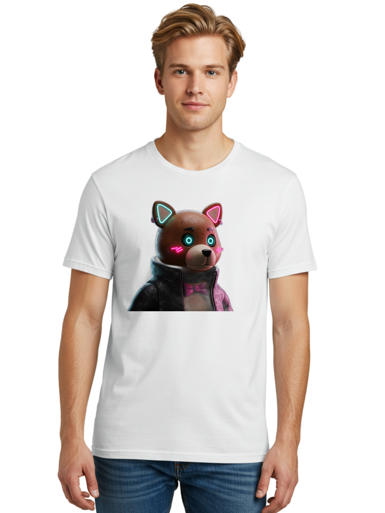 Glowing-Eyes-Bear Men'S Graphic Tee, 100% Cotton, Comfortable Casual Summer Wear, Machine Washable, Vintage Camera, Old Camera, Antique Camera, Black Camera, Classic Photography, Photography Equipment, Nostalgic Device, Film Camera, Camera Art Bak701