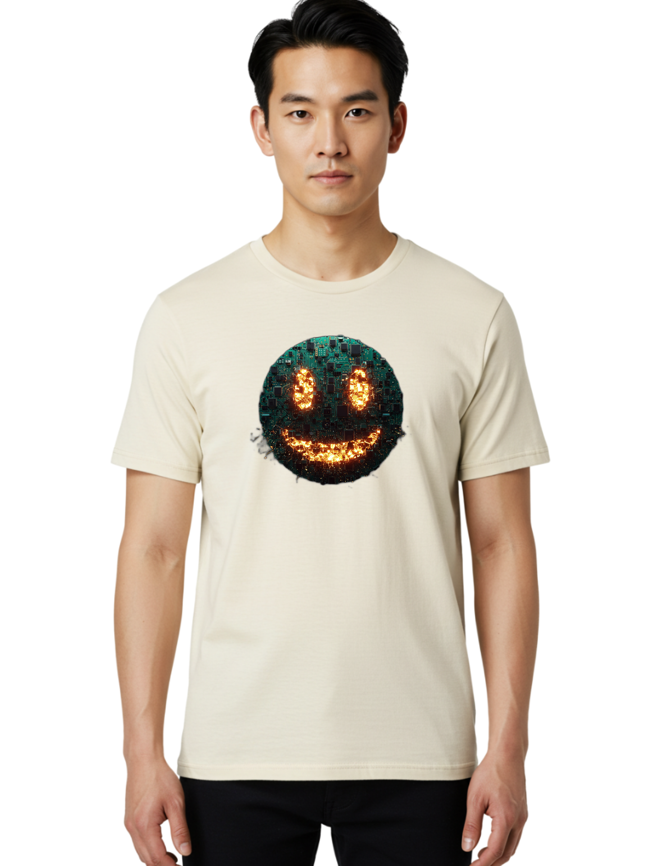 Glowing-Smiley-Face Men'S Graphic Tee, 100% Cotton, Comfortable Casual Summer Wear, Machine Washable, Vintage Camera, Old Camera, Antique Camera, Black Camera, Classic Photography, Photography Equipment, Nostalgic Device, Film Camera, Bak703