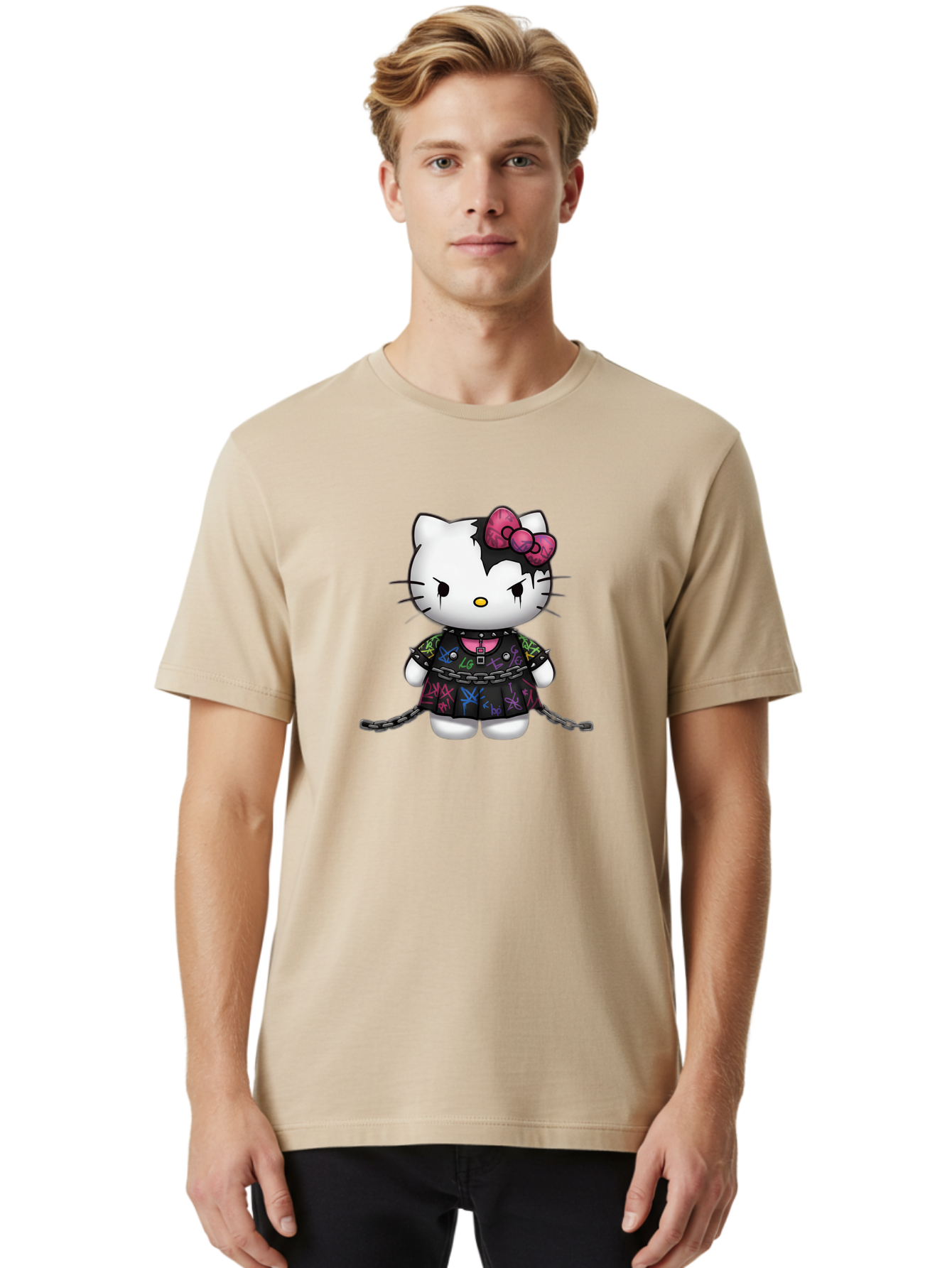 Hello-Kitty-Graffiti Men'S Graphic Tee, 100% Cotton, Comfortable Casual Summer Wear, Machine Washable, Vintage Camera, Old Camera, Antique Camera, Black Camera, Classic Photography, Photography Equipment, Nostalgic Device, Film Camera, Bak725