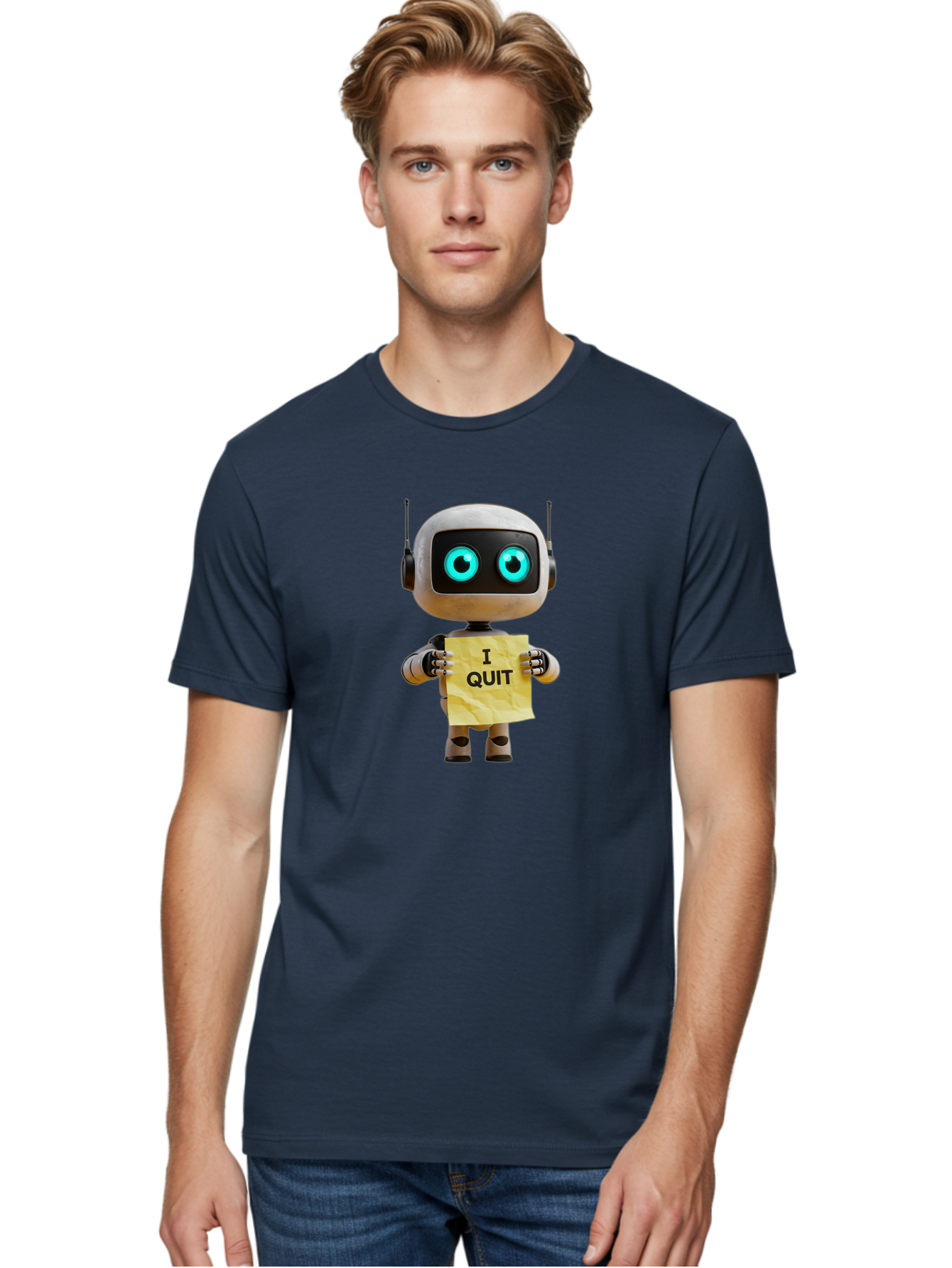I-Quit-Robot-2 Men'S Graphic Tee, 100% Cotton, Comfortable Casual Summer Wear, Machine Washable, Vintage Camera, Old Camera, Antique Camera, Black Camera, Classic Photography, Photography Equipment, Nostalgic Device, Film Camera, Camera Art Bak744