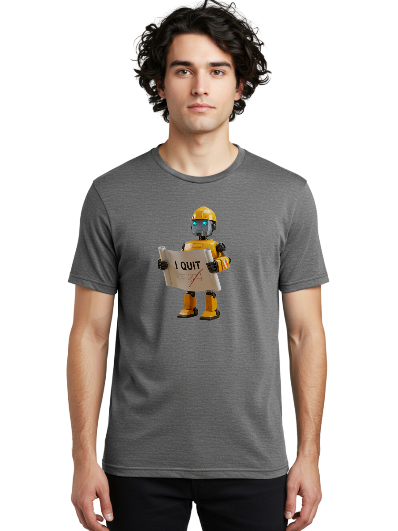 I-Quit-Robot-4 Men'S Graphic Tee, 100% Cotton, Comfortable Casual Summer Wear, Machine Washable, Vintage Camera, Old Camera, Antique Camera, Black Camera, Classic Photography, Photography Equipment, Nostalgic Device, Film Camera, Camera Art Bak746